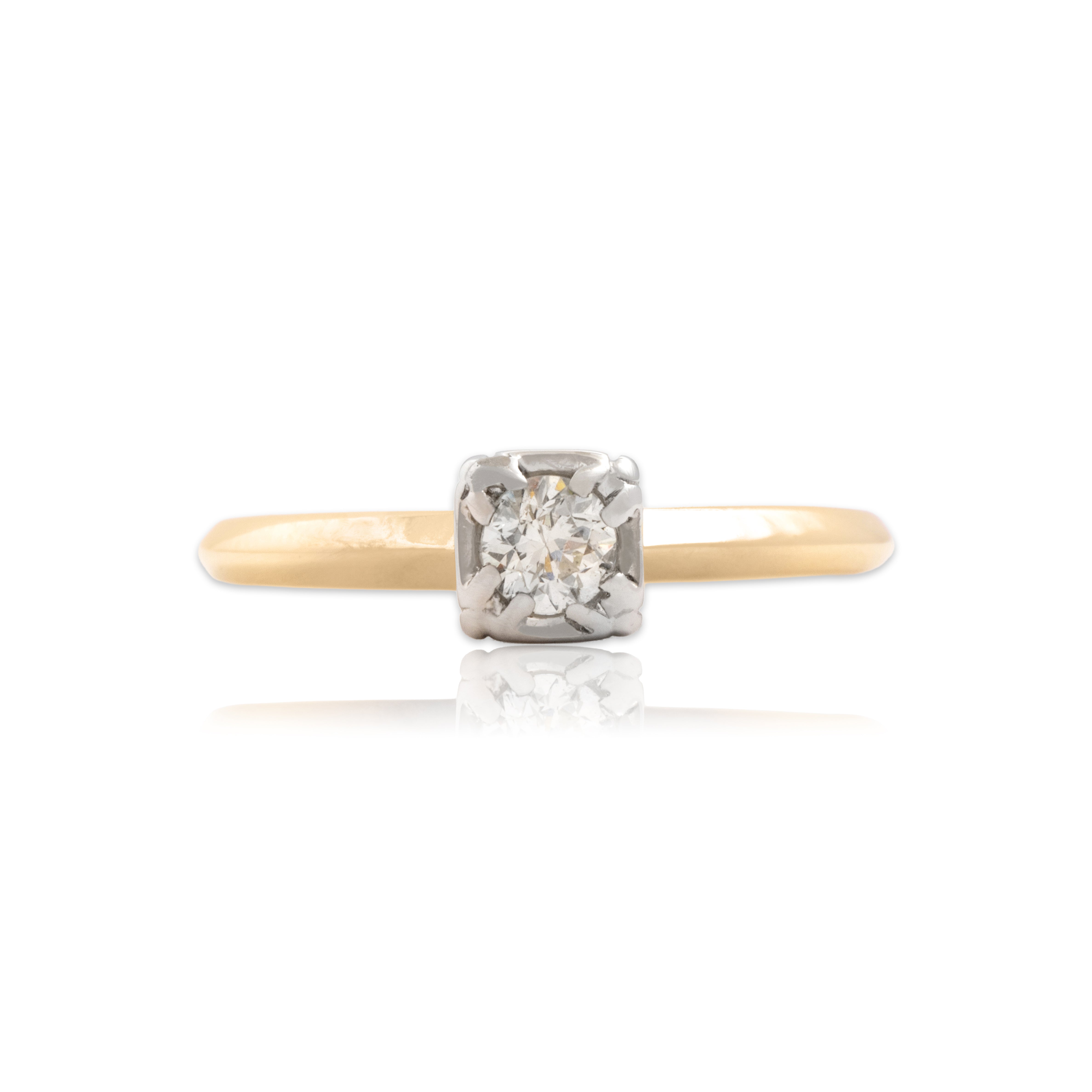 Vintage 14k Yellow & White Gold Old European Cut Diamond Sleek Solitaire Ring 6.50
