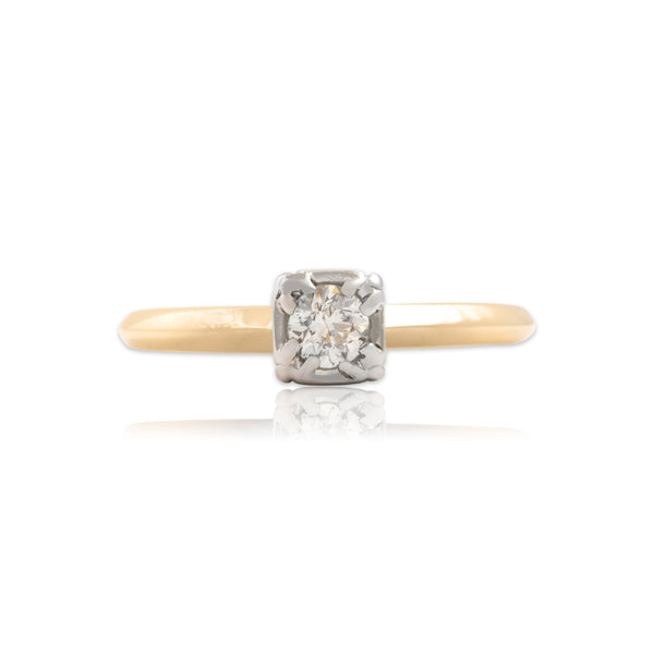 Vintage 14k Yellow & White Gold Old European Cut Diamond Sleek Solitaire Ring 6.50