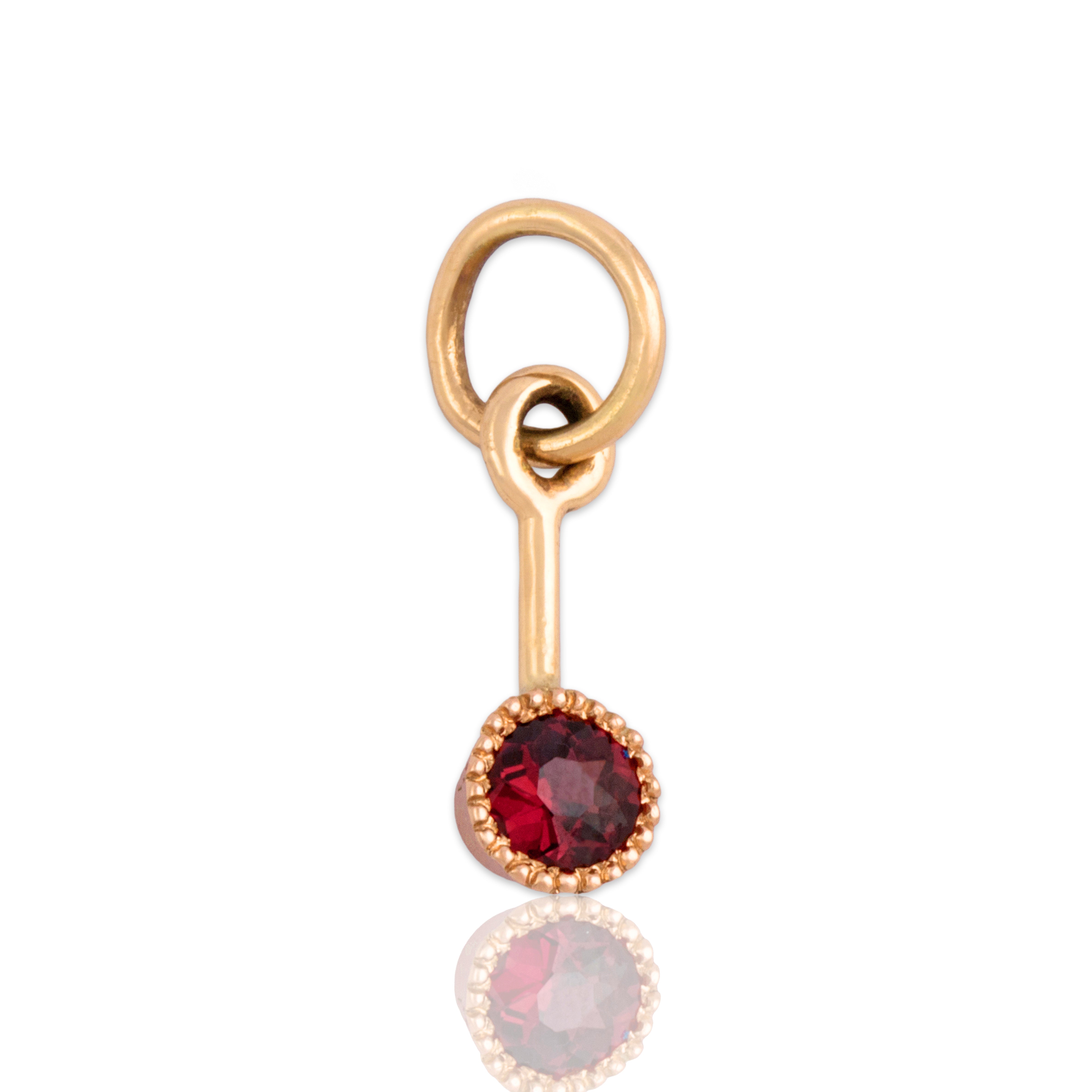 Antique Small 14k Rosy Yellow Gold Garnet Bezel Dangle Charm / Pendant
