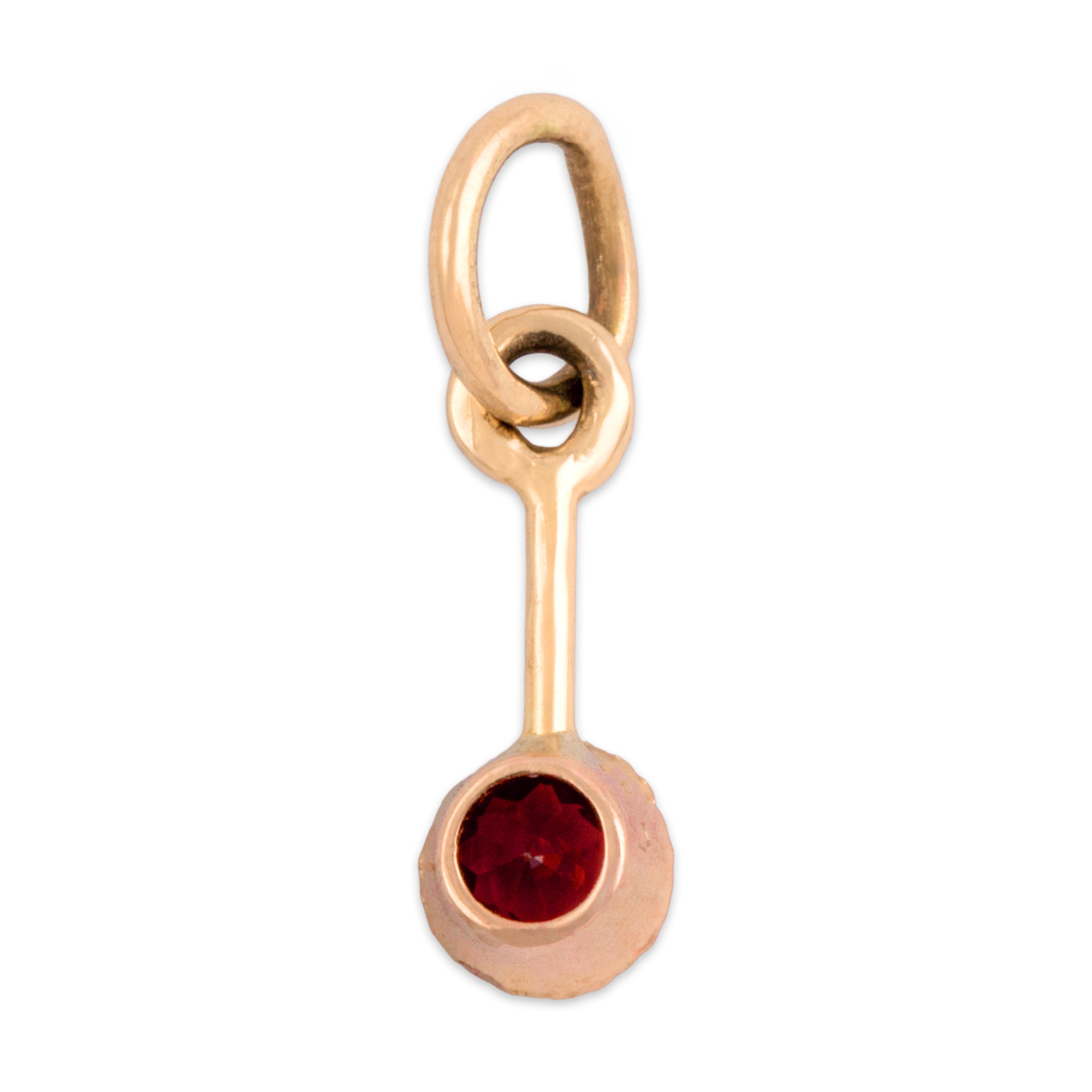 Antique Small 14k Rosy Yellow Gold Garnet Bezel Dangle Charm / Pendant