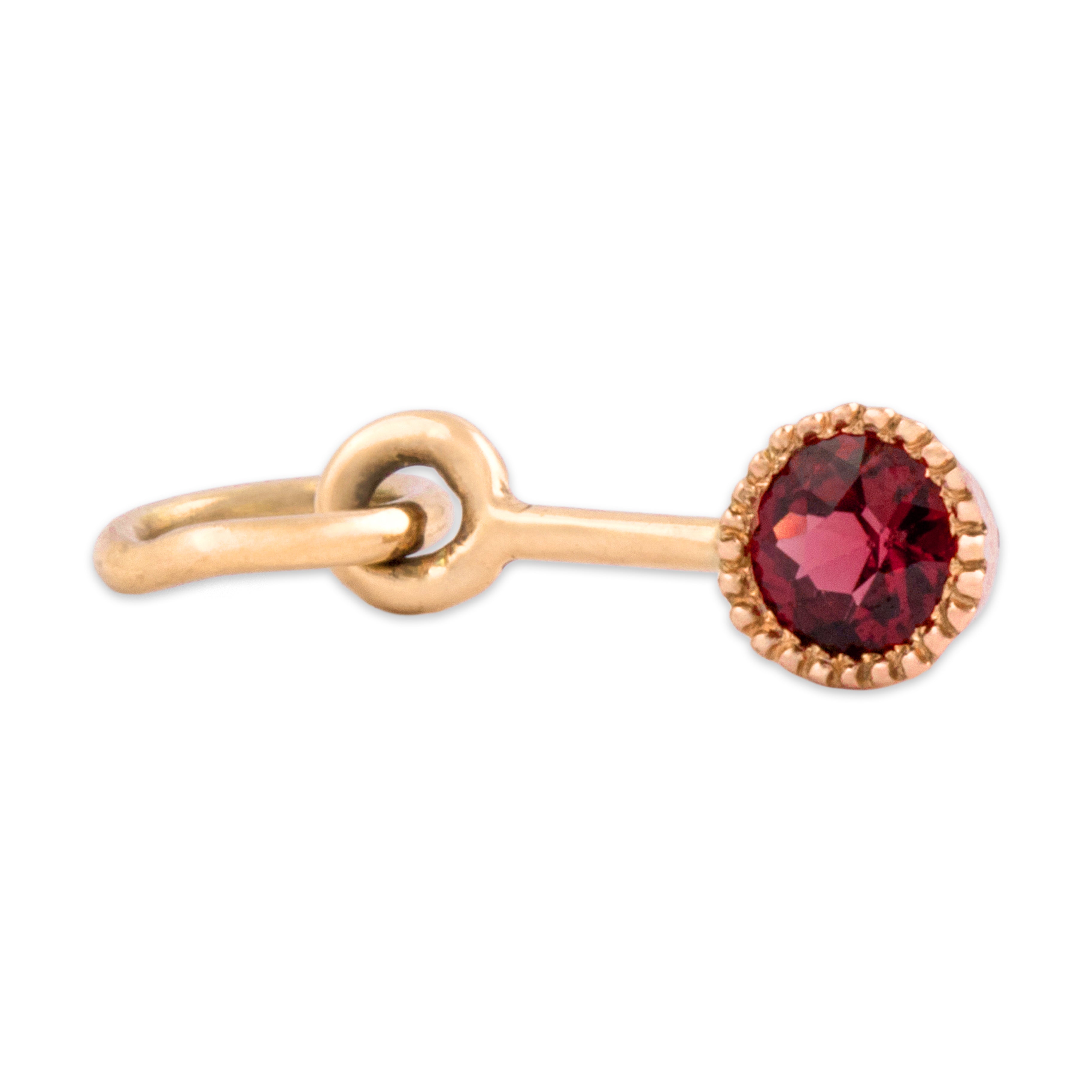Antique Small 14k Rosy Yellow Gold Garnet Bezel Dangle Charm / Pendant
