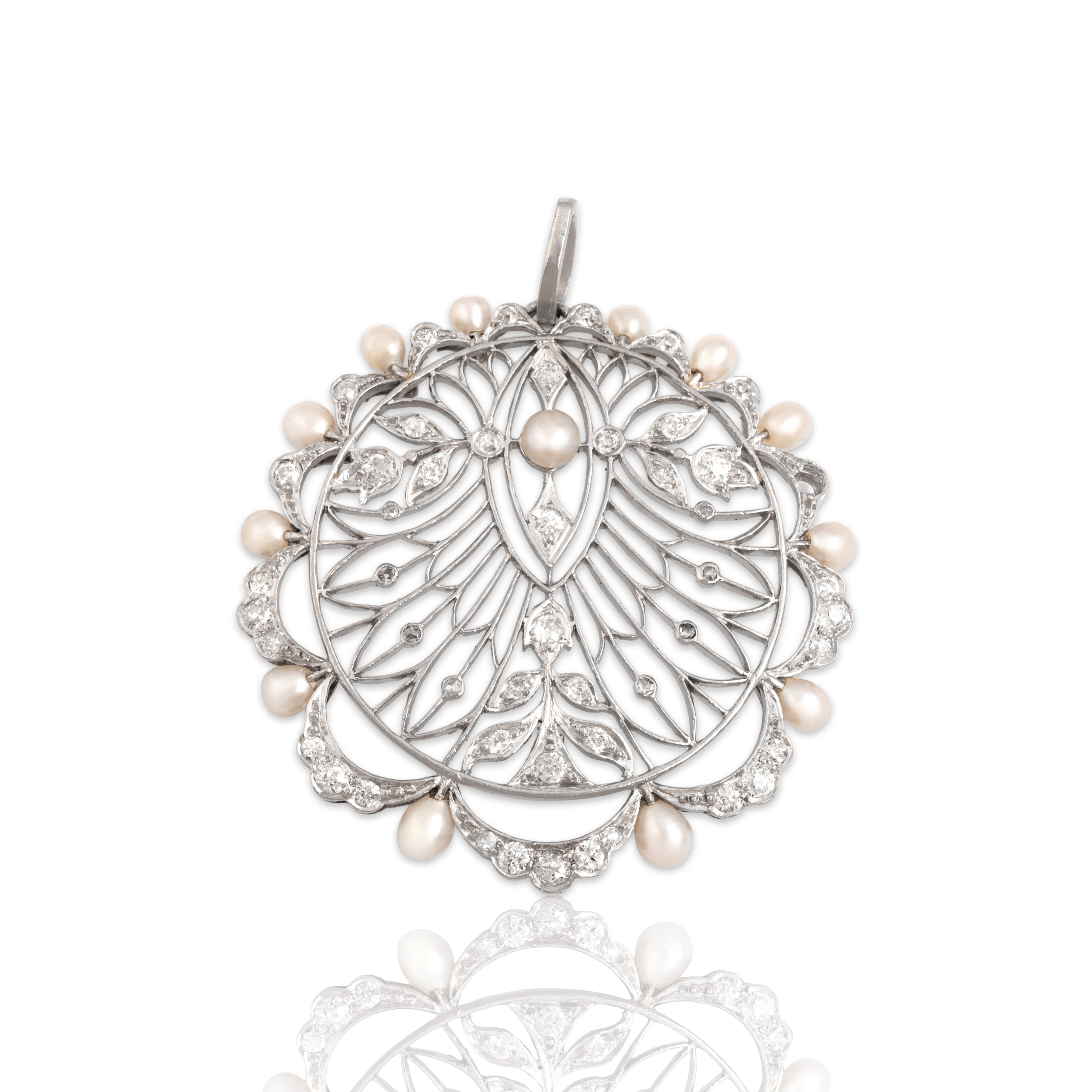 Antique Substantial Platinum .71cttw Old Mine Diamond Pearl Openwork Pendant