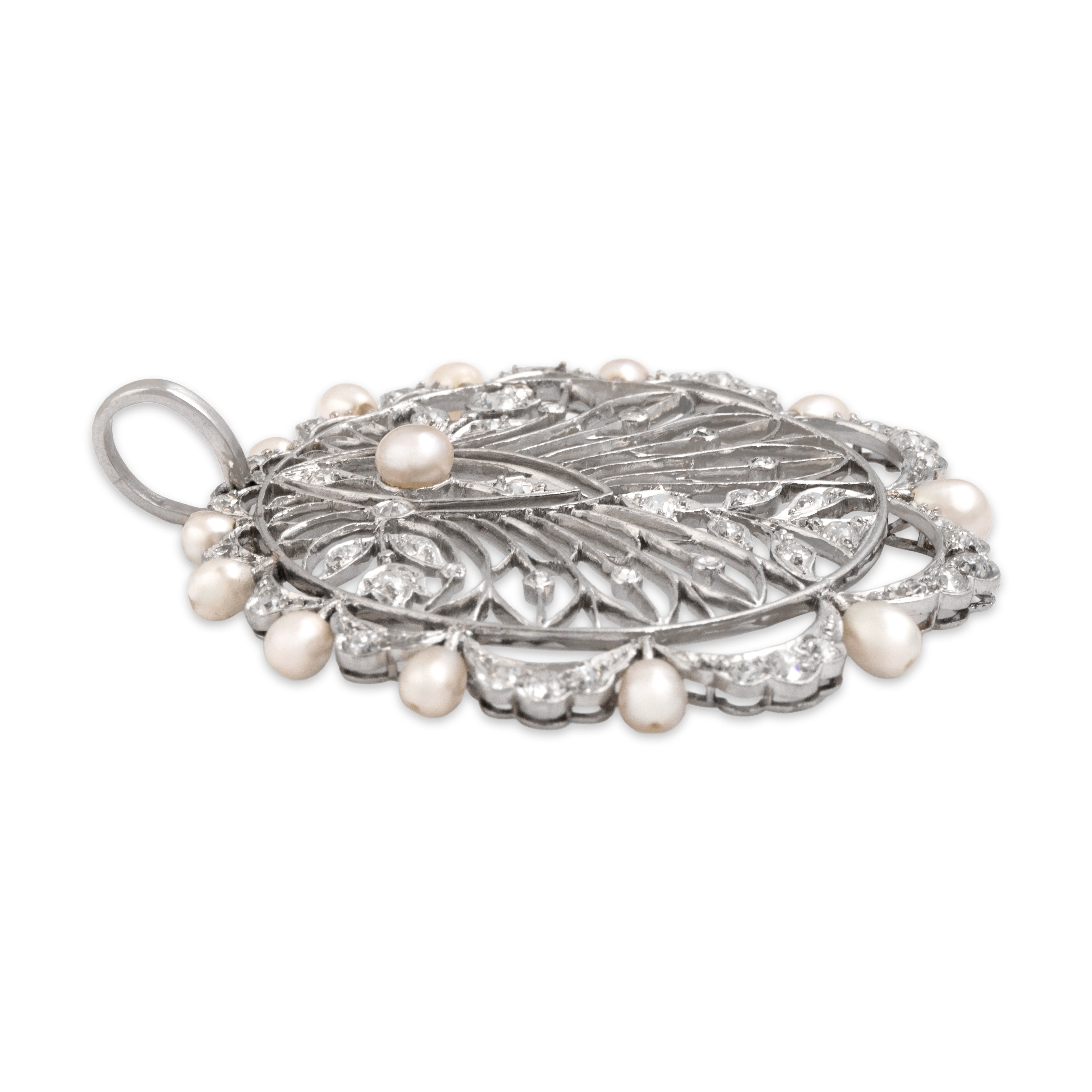 Antique Substantial Platinum .71cttw Old Mine Diamond Pearl Openwork Pendant