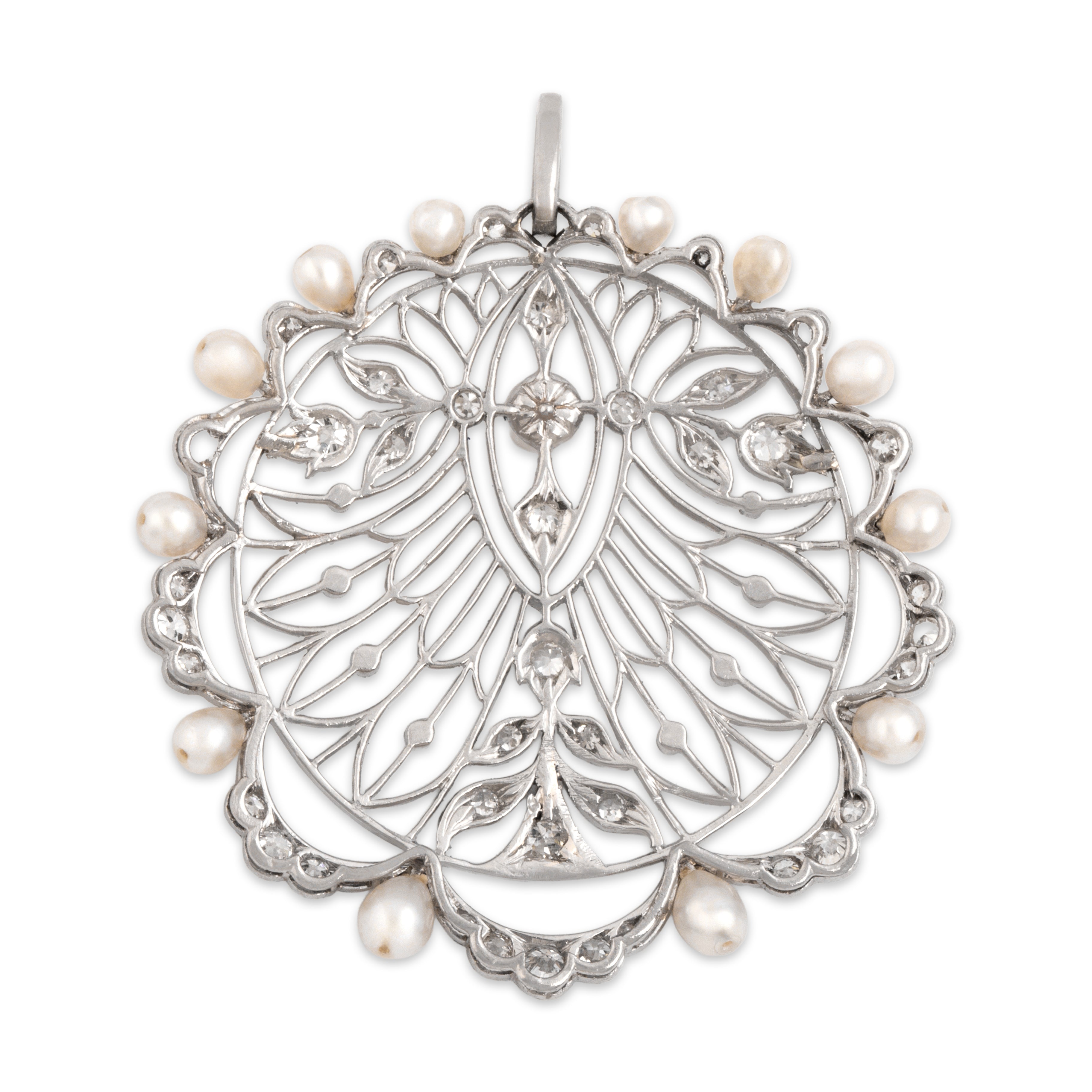 Antique Substantial Platinum .71cttw Old Mine Diamond Pearl Openwork Pendant