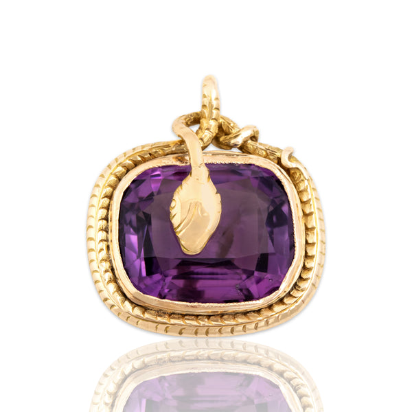 Antique Victorian Heavy 14k Yellow Gold 17ct Amethyst Incredible Snake Pendant