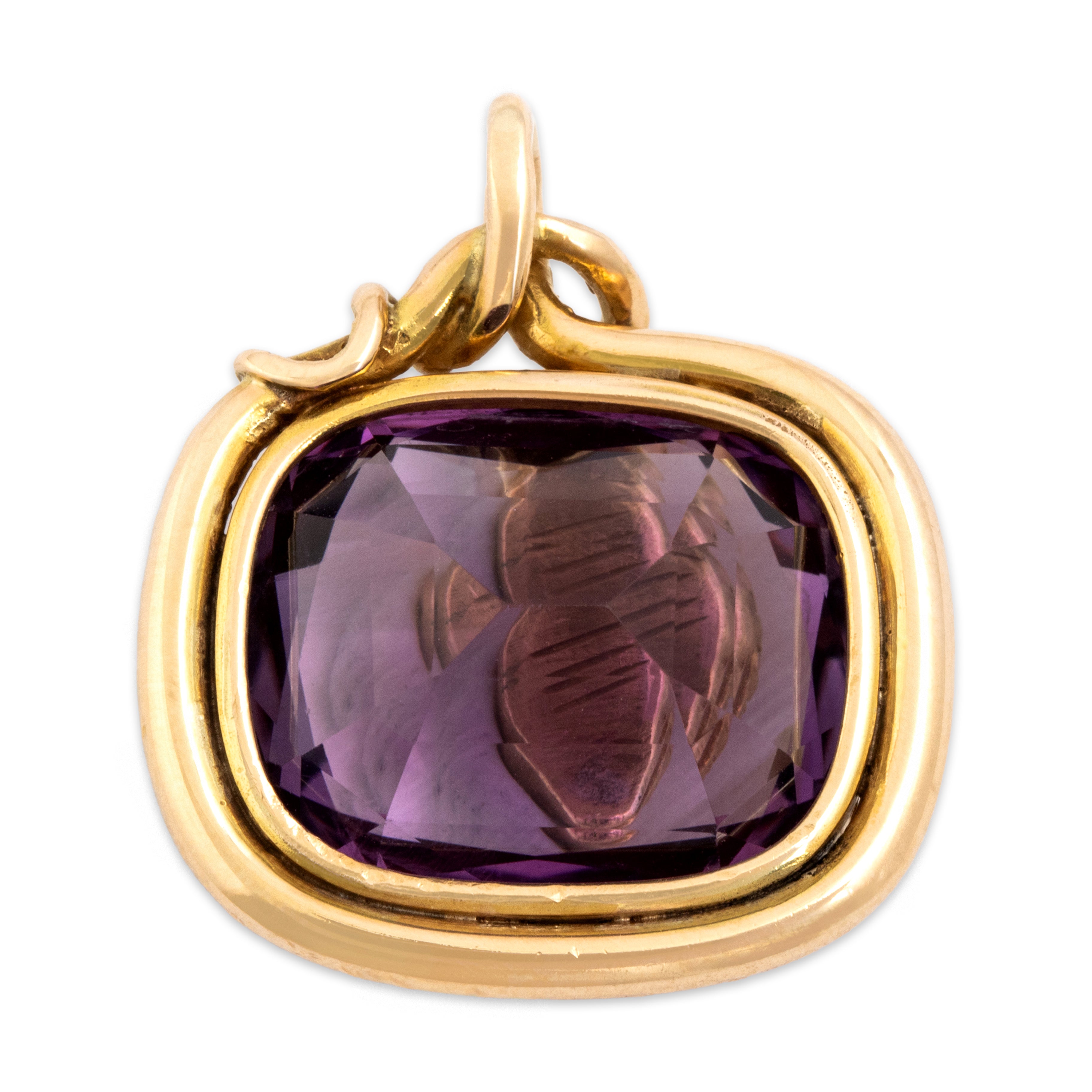 Antique Victorian Heavy 14k Yellow Gold 17.01ct Amethyst Incredible Snake Framed Pendant -Overall view