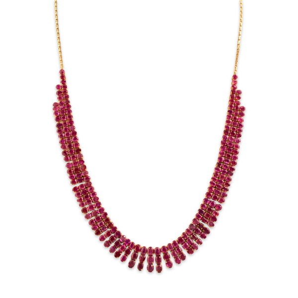 Vintage Substantial 18k Yellow Gold 28.06cttw Ruby Fringe Collar Necklace 17