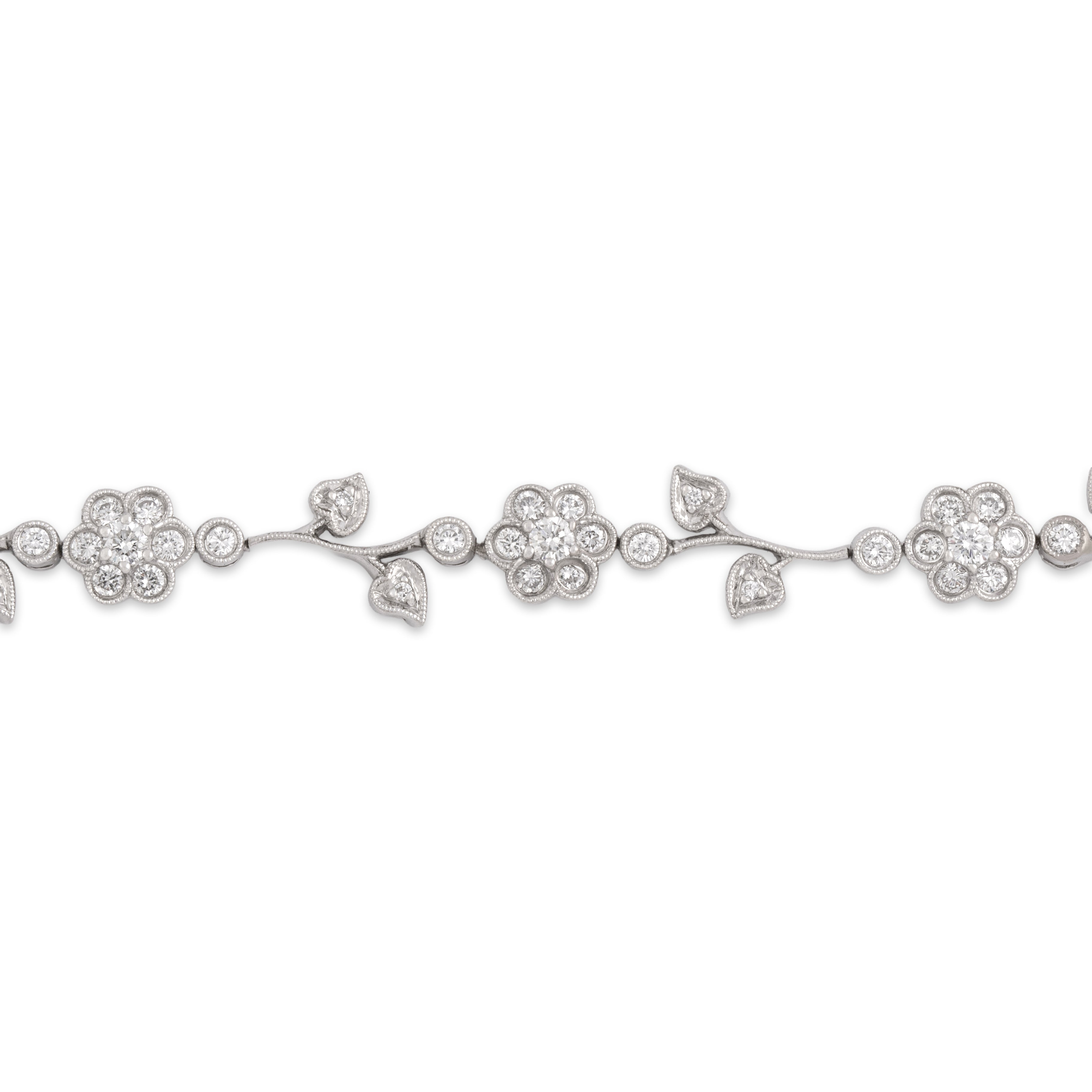 Vintage 18k White Gold [Custom Carat] Milgrain Floral Bezel Bracelet - detail view #1