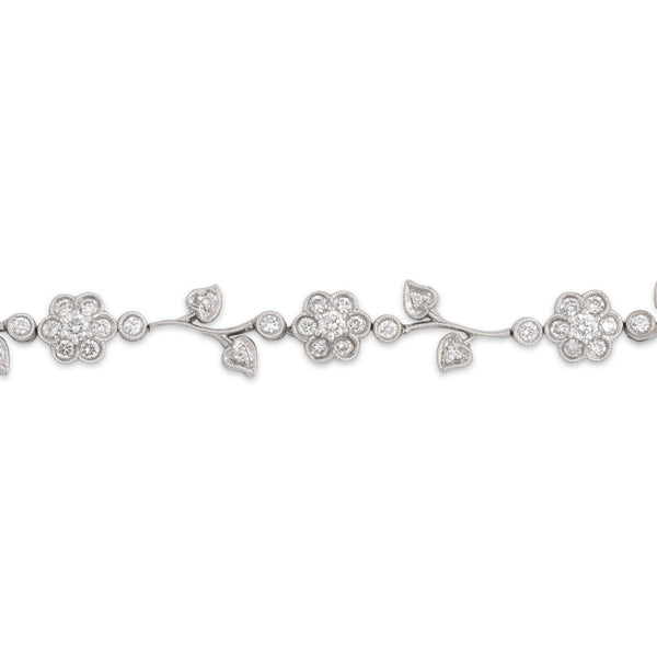 Vintage 18k White Gold 1.23cttw Diamond Milgrain Floral Bezel Bracelet 6.75