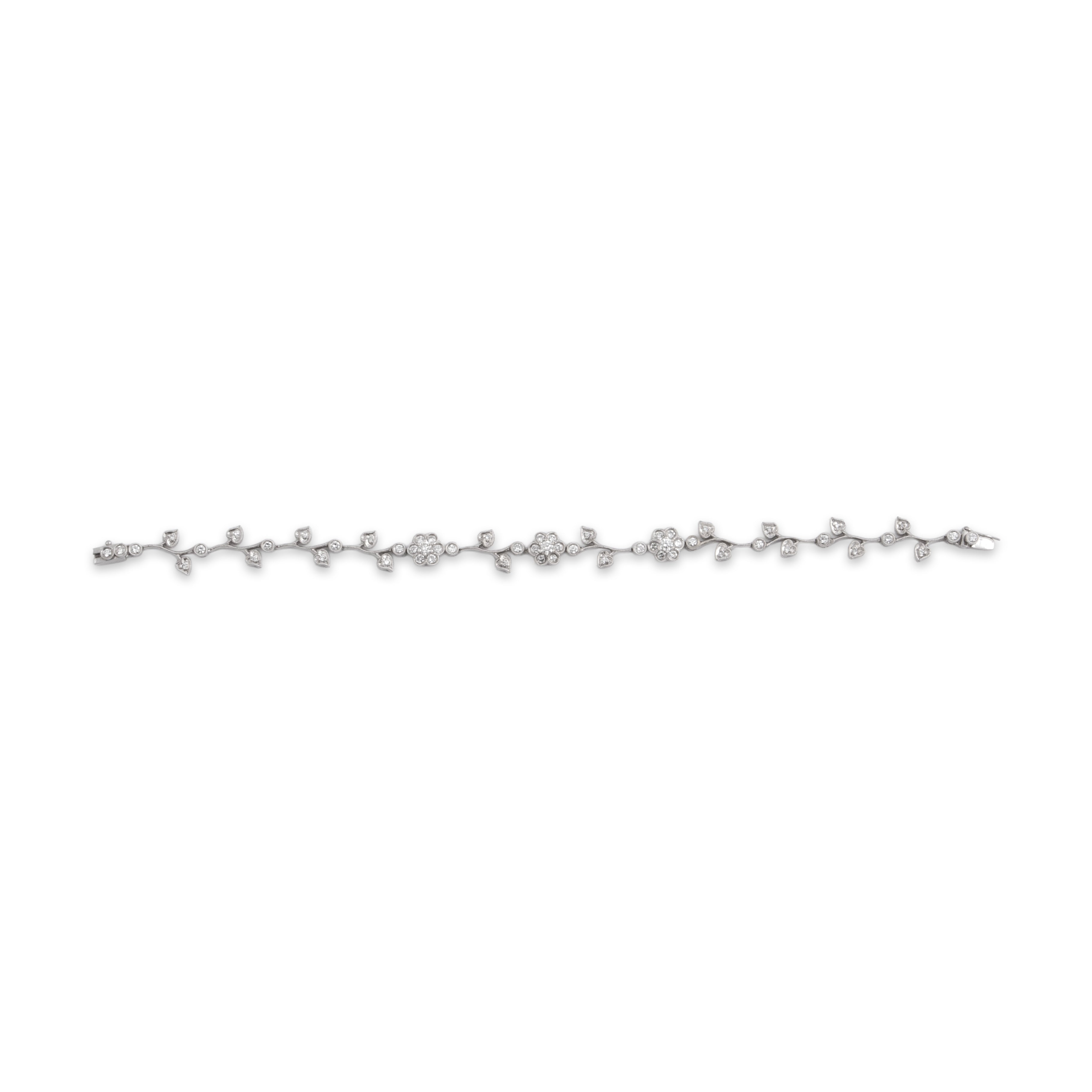 Vintage 18k White Gold [Custom Carat] Milgrain Floral Bezel Bracelet - Overall view