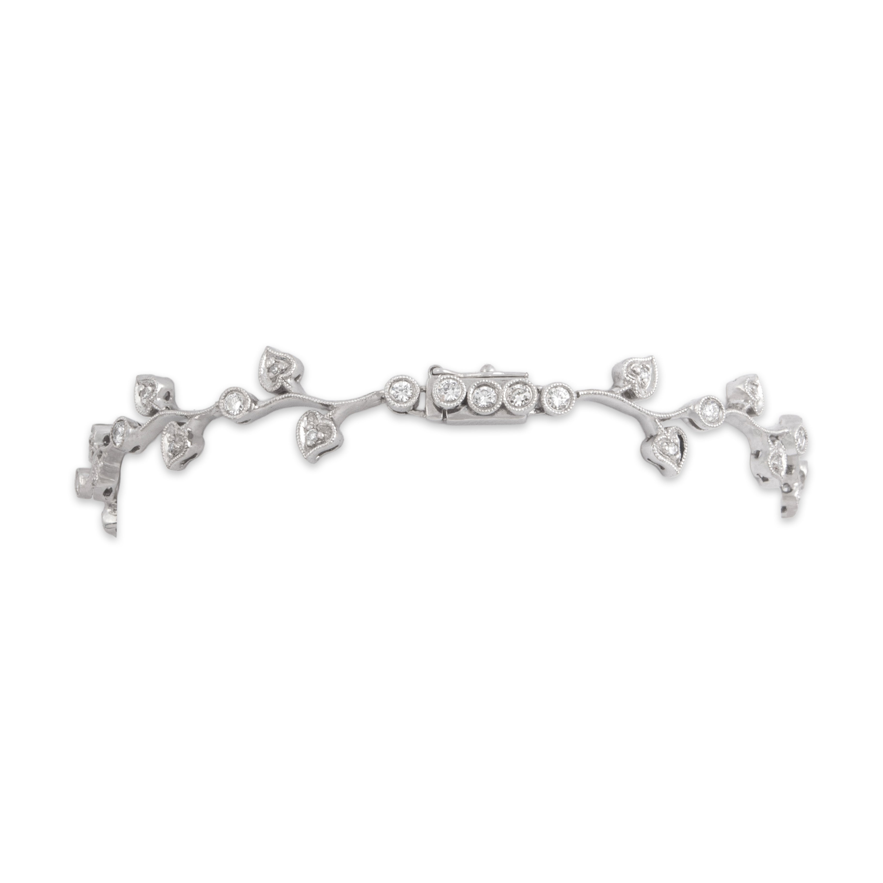 Vintage 18k White Gold [Custom Carat] Milgrain Floral Bezel Bracelet - Close-up view