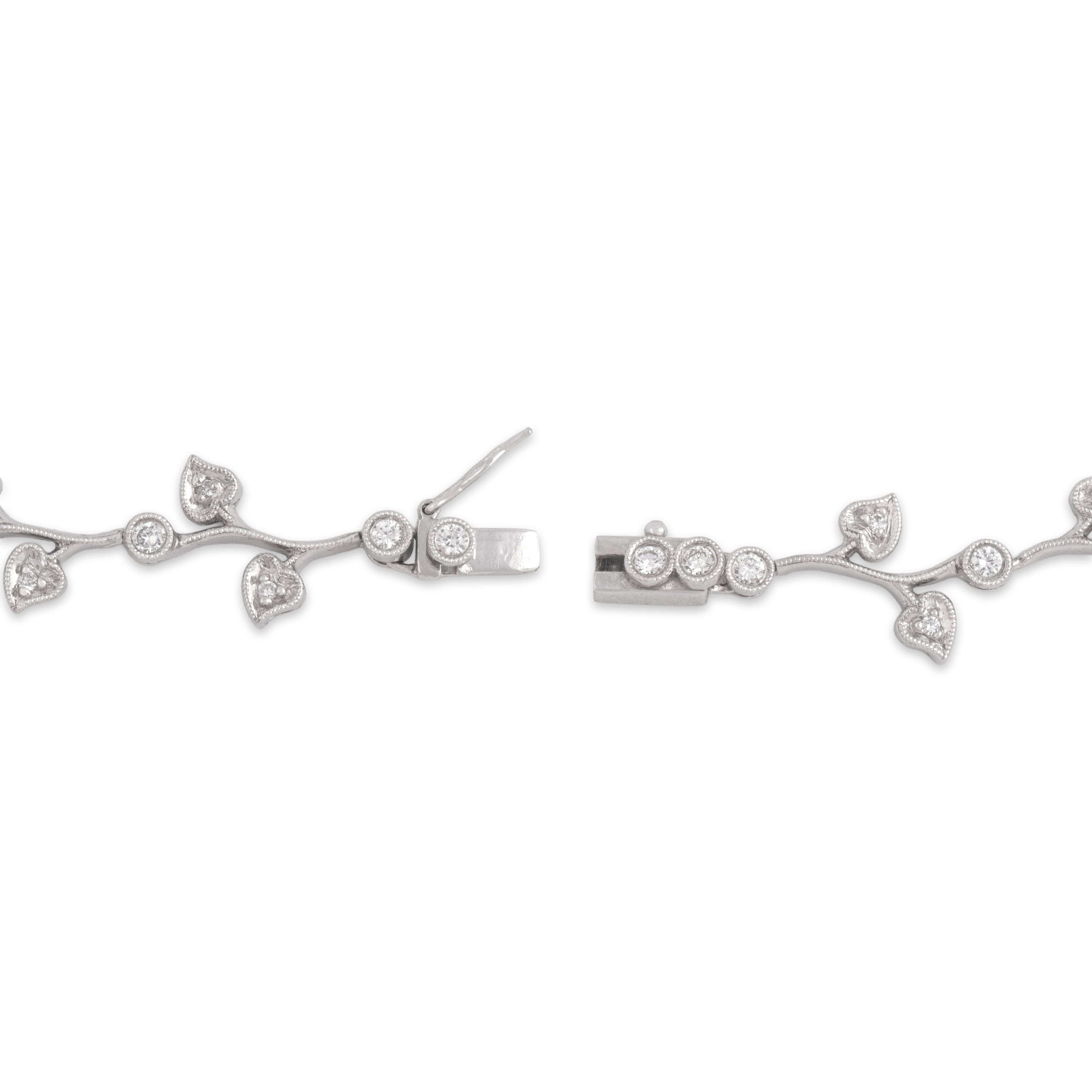 Vintage 18k White Gold [Custom Carat] Milgrain Floral Bezel Bracelet - clasp view