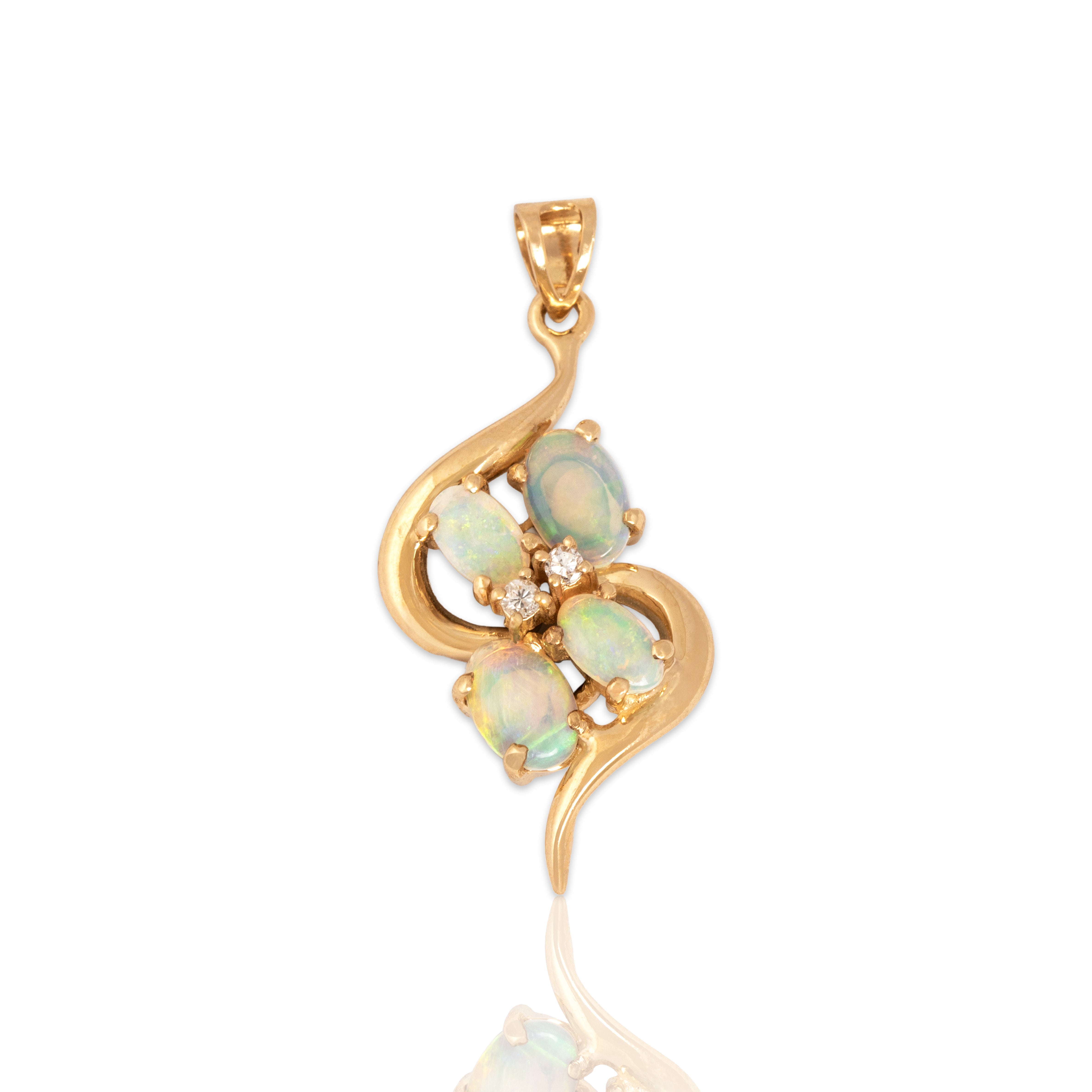 Vintage 10k Yellow Gold .59cttw Opal Diamond Wonderful Swirl Cluster Pendant