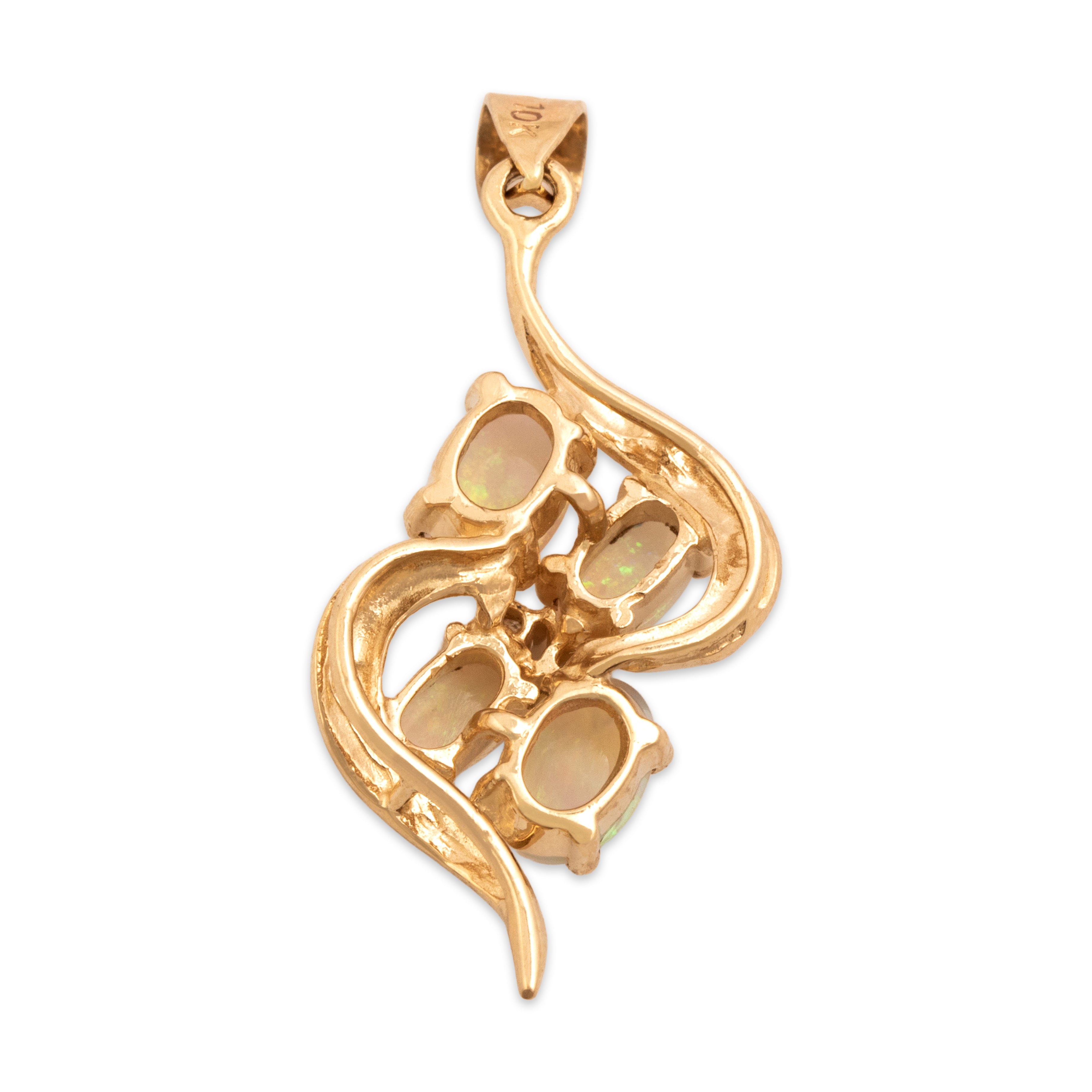 Vintage 10k Yellow Gold .59cttw Opal Diamond Wonderful Swirl Cluster Pendant - Back view