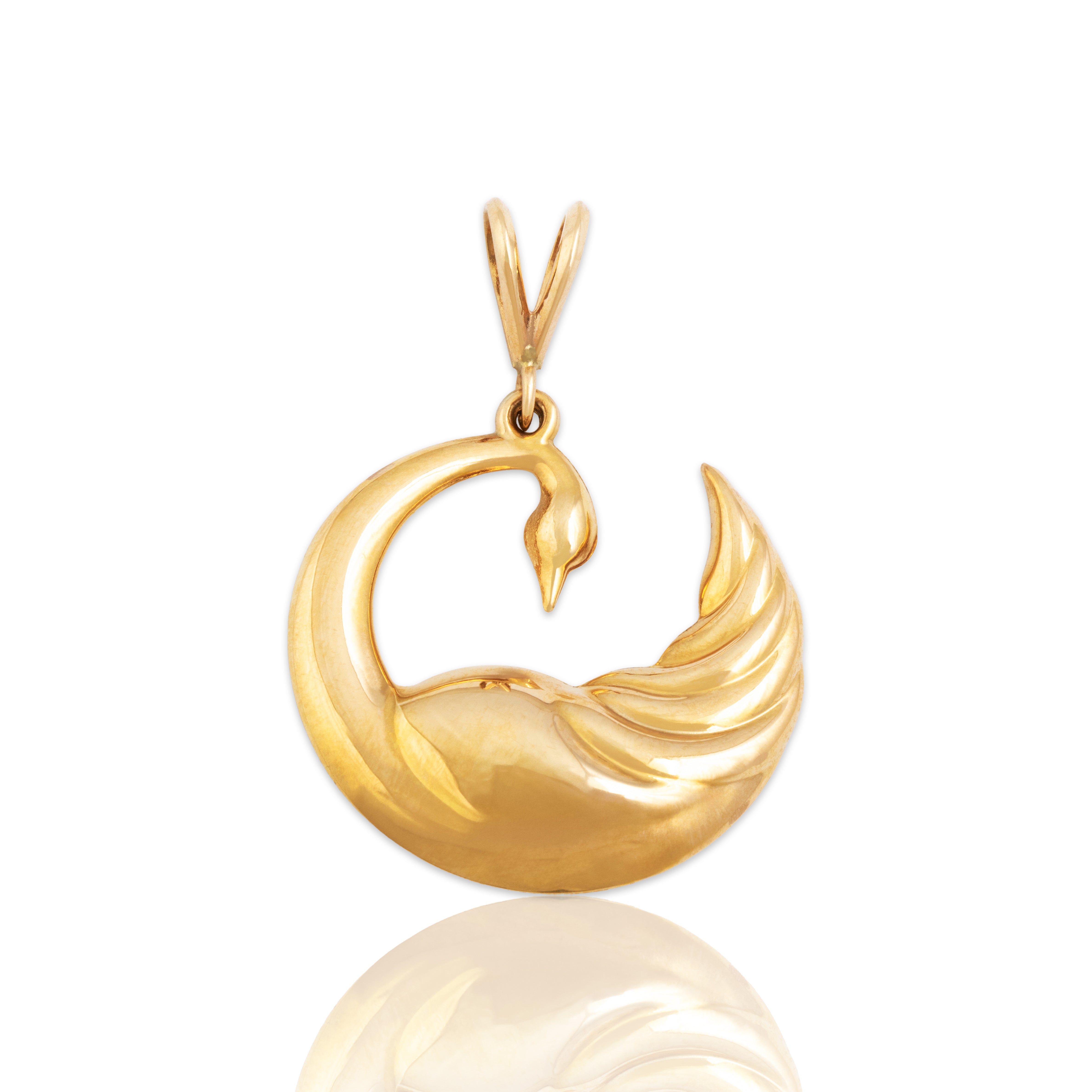Vintage 14k Yellow Gold Puffy Elegant Swan Pendant - Close-up view