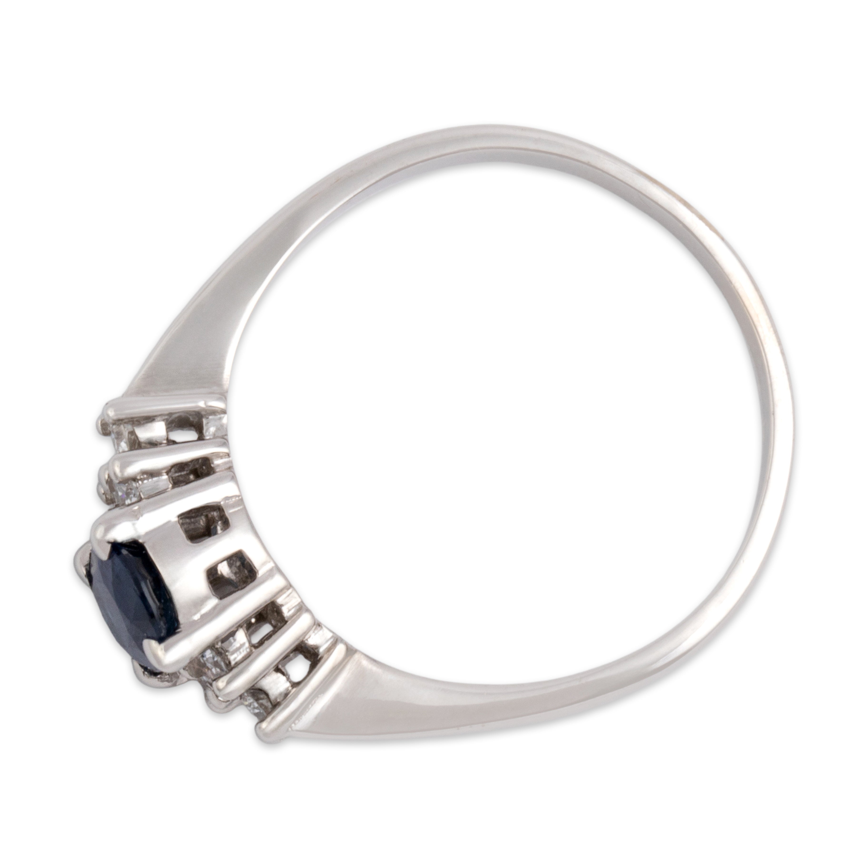 Vintage 14k White Gold .87ct Blue Sapphire Diamond Dimensional Trio Shoulder Ring - Overall view