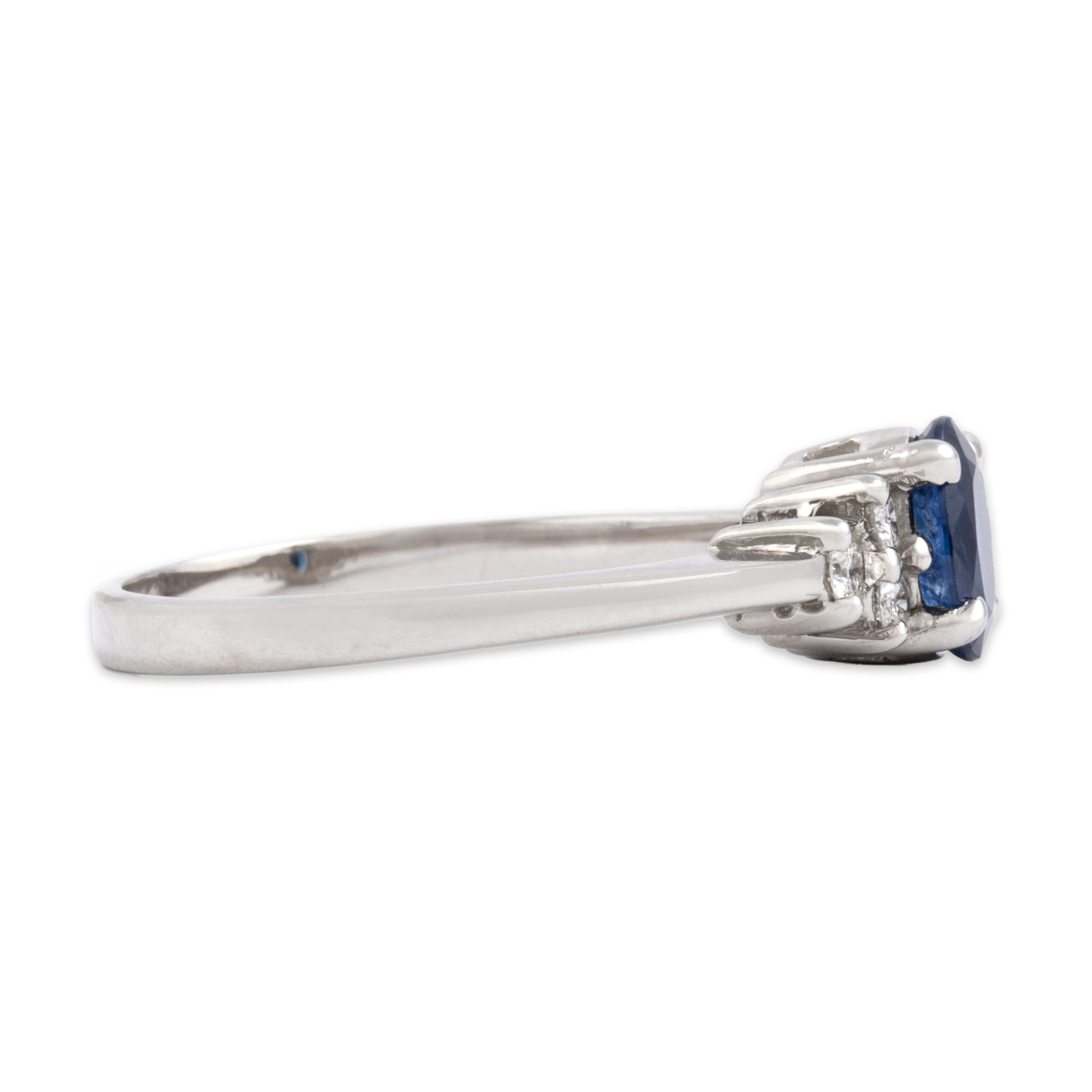 Vintage 14k White Gold .87ct Blue Sapphire Diamond Dimensional Trio Shoulder Ring - Side view