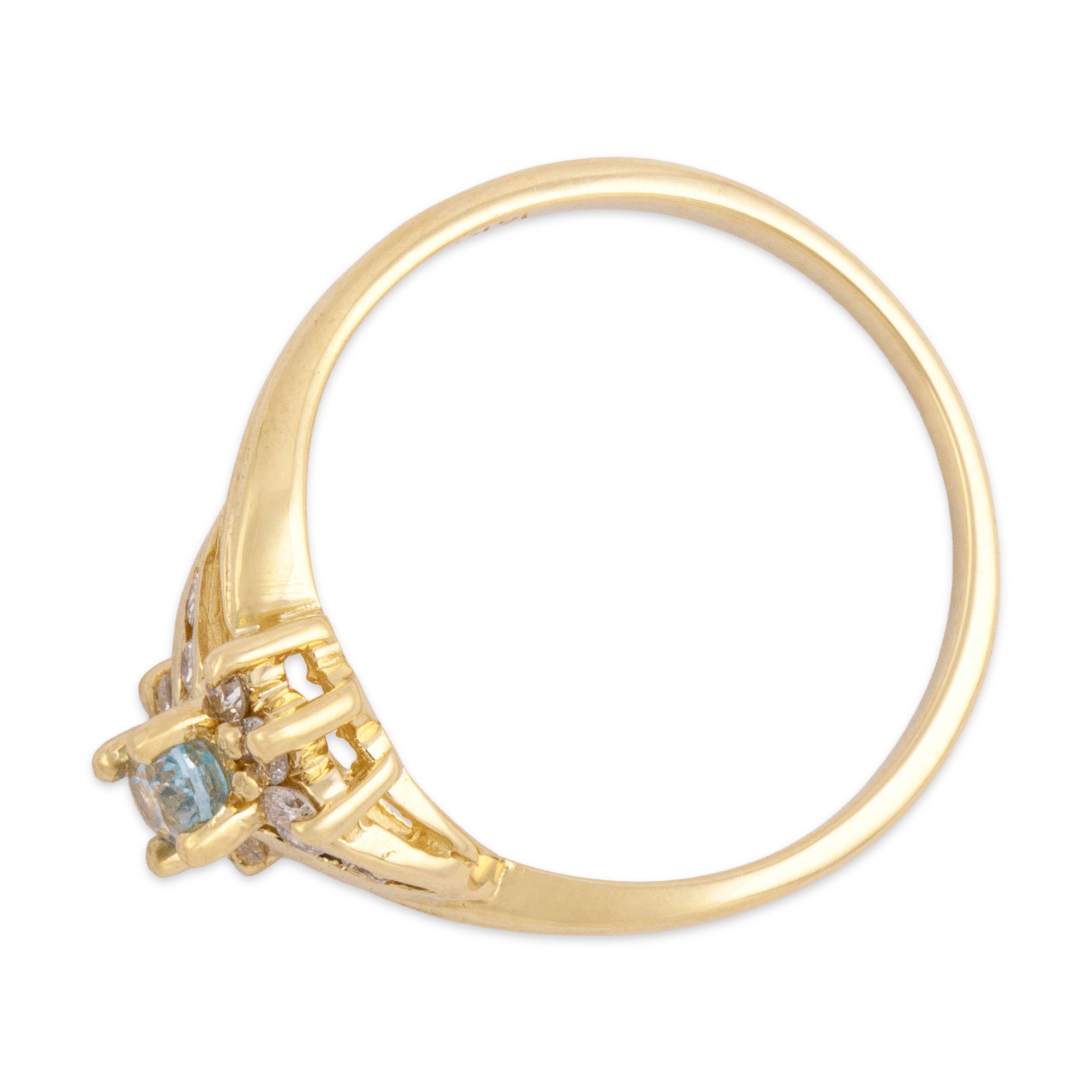 Vintage 14k Yellow Gold Sky Blue Topaz Diamond Sweeping Flower Bypass Ring 6.50