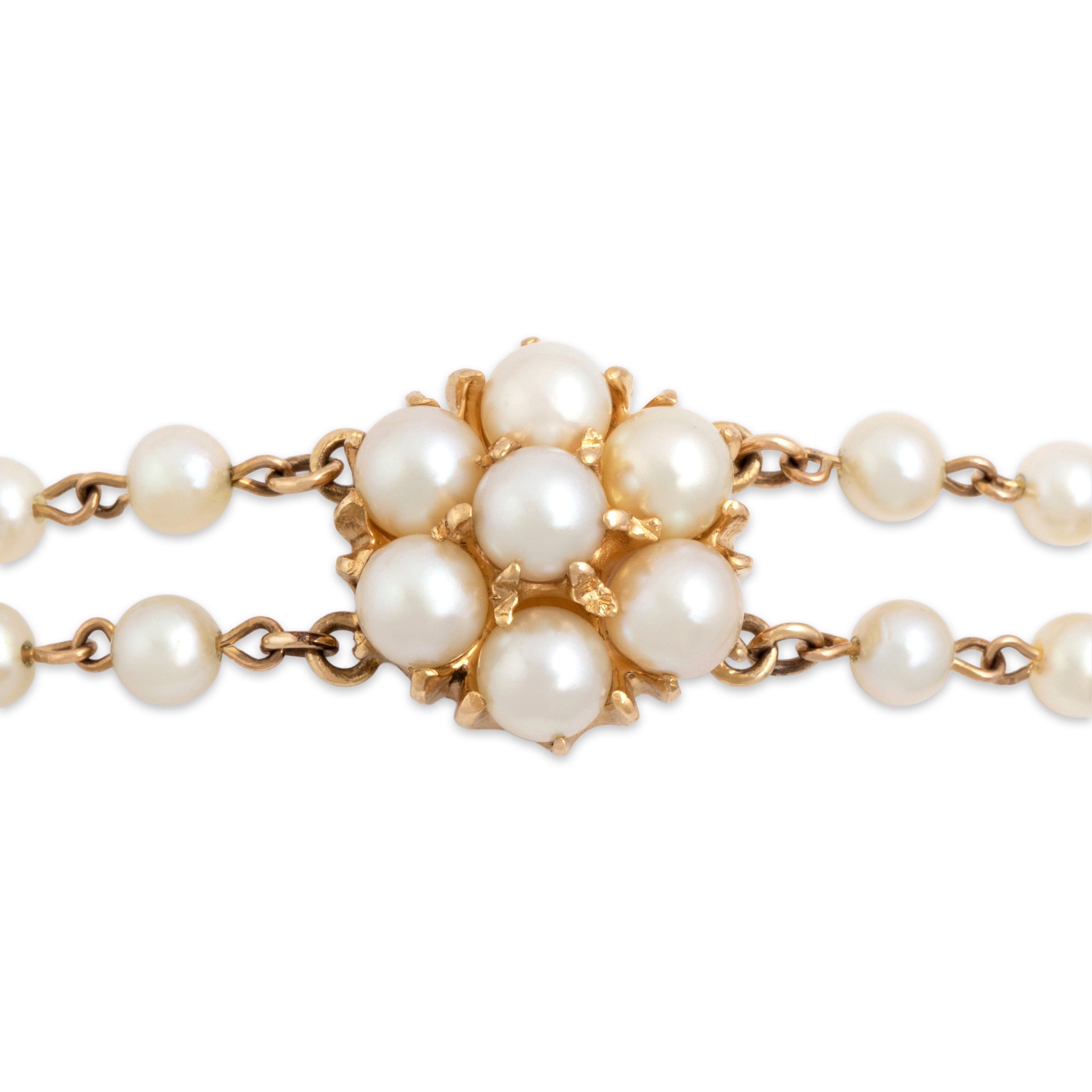 Vintage 10k Yellow Gold Pearl Flower Cluster Bracelet - detail view #1