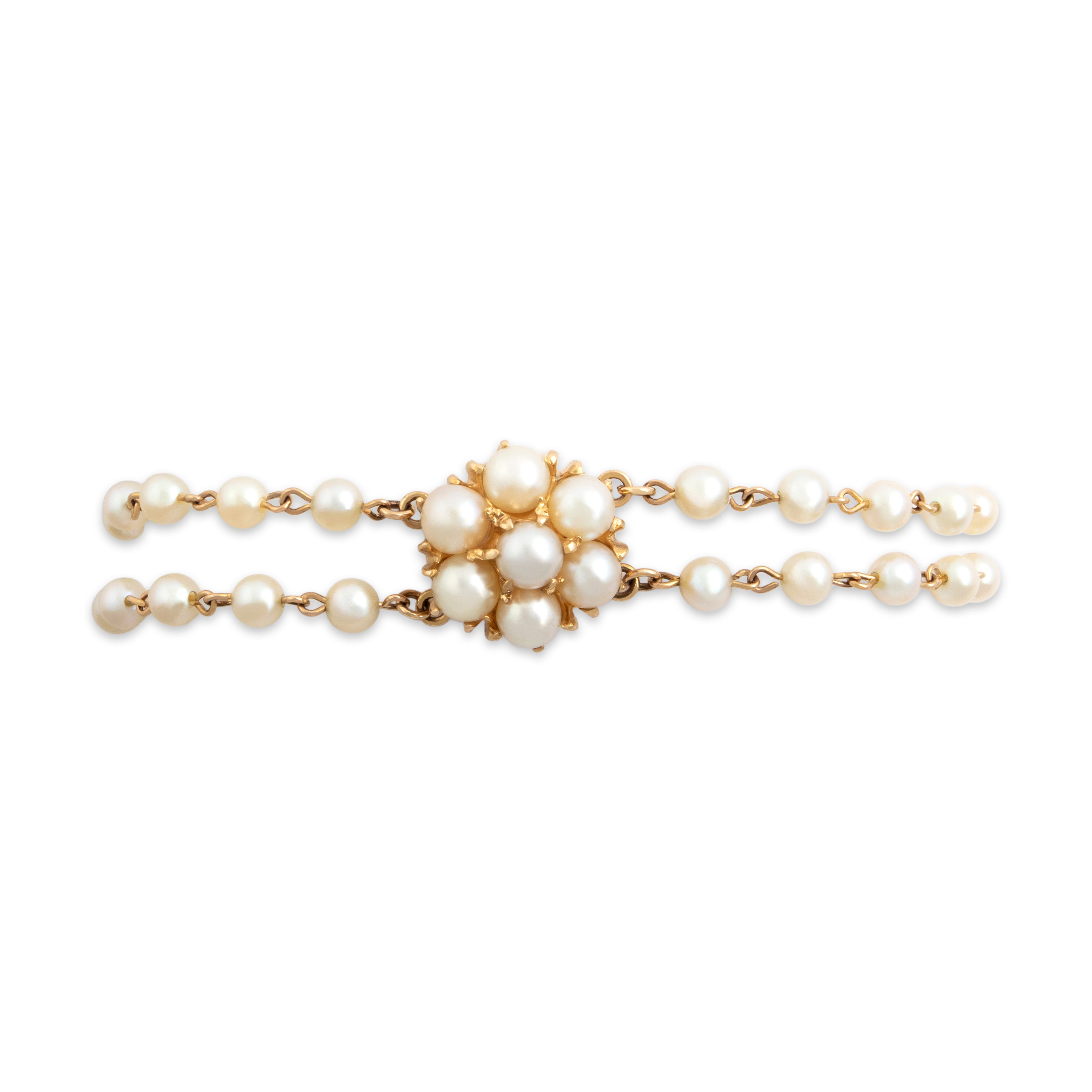 Vintage 10k Yellow Gold Pearl Flower Cluster Bracelet - Overall view