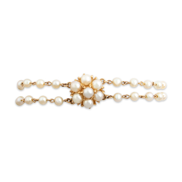 Vintage 10k Yellow Gold Pearl Flower Cluster Bracelet 6.5