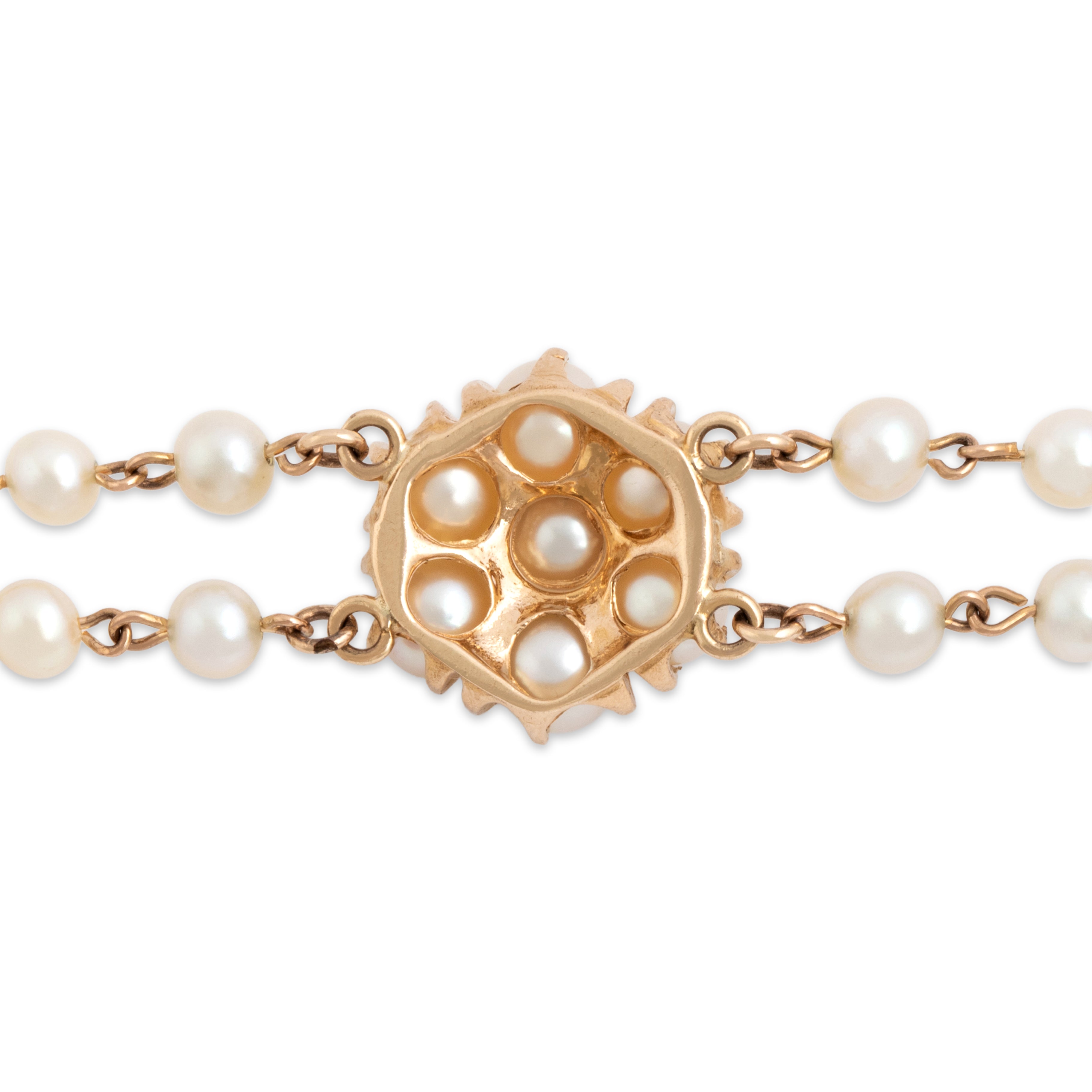 Vintage 10k Yellow Gold Pearl Flower Cluster Bracelet - Back view