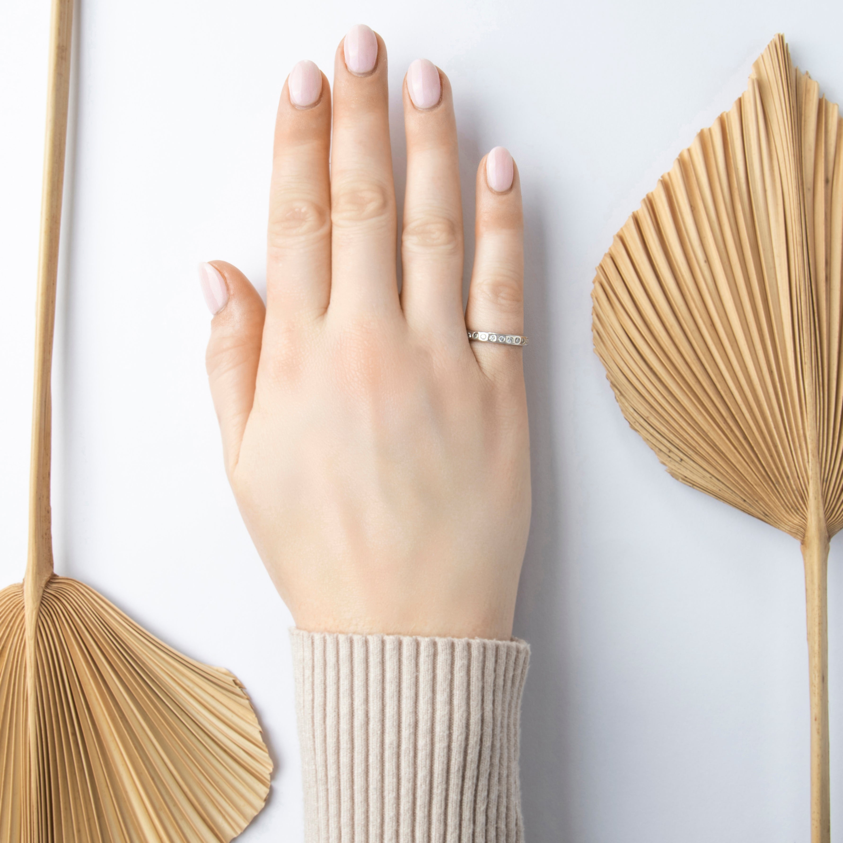 Estate Platinum .64ct Diamond Refined Dazzling Line Eternity Band Ring - On model view