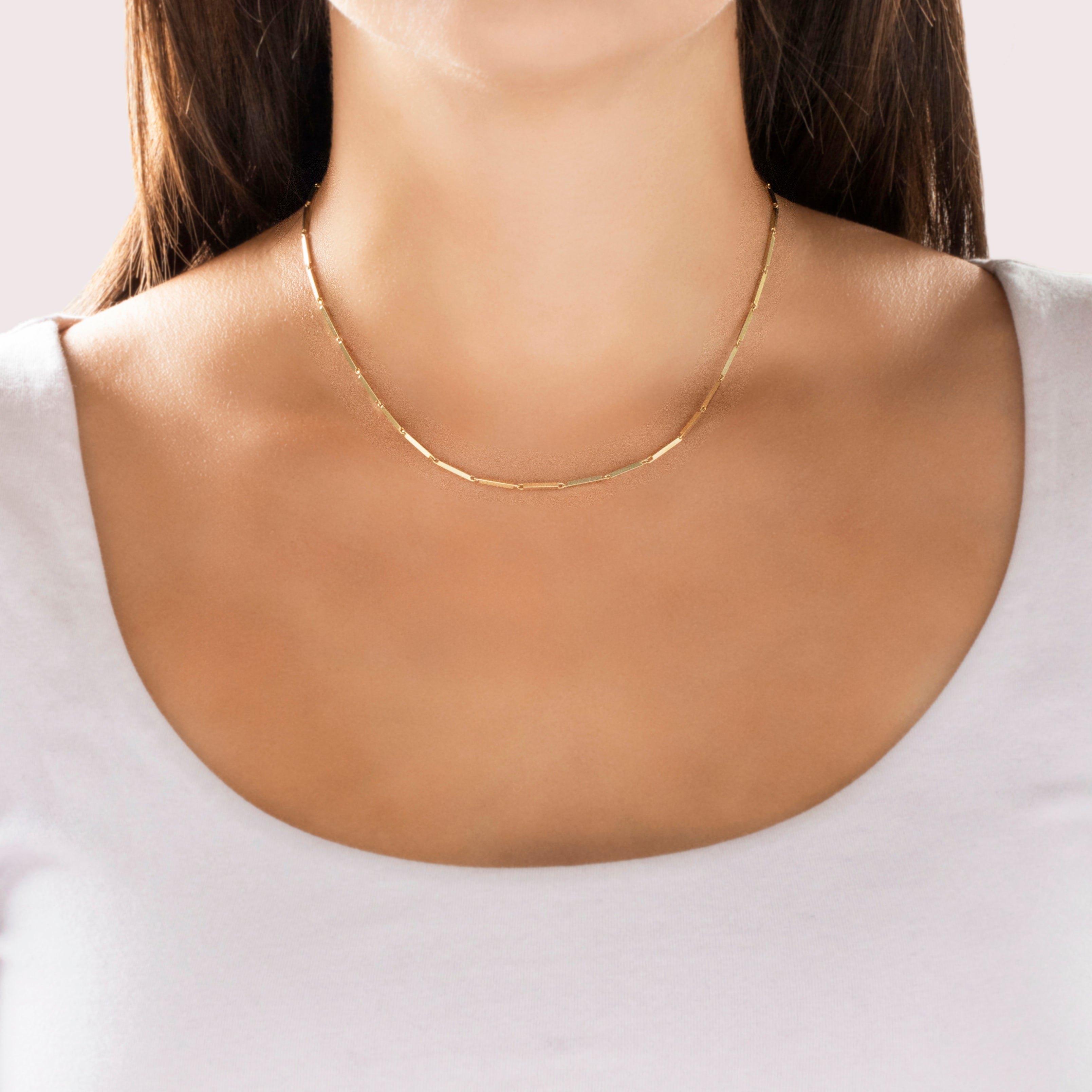 Vintage 14k Yellow Gold Sleek Bar Link Chain Necklace 15.75
