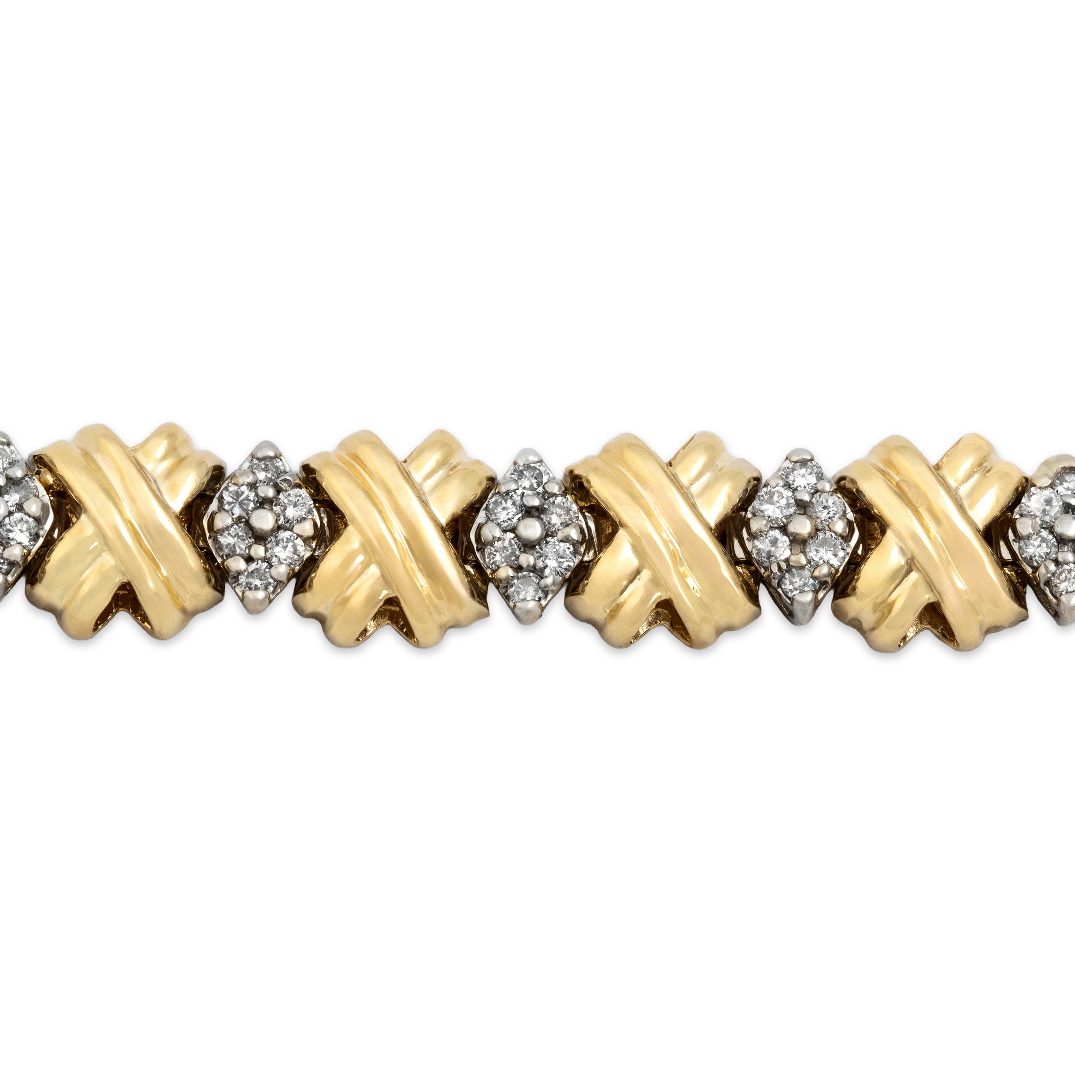 Vintage 14k Yellow & White Gold 1.25cttw Diamond Stunning Knot Link Bracelet 6.75