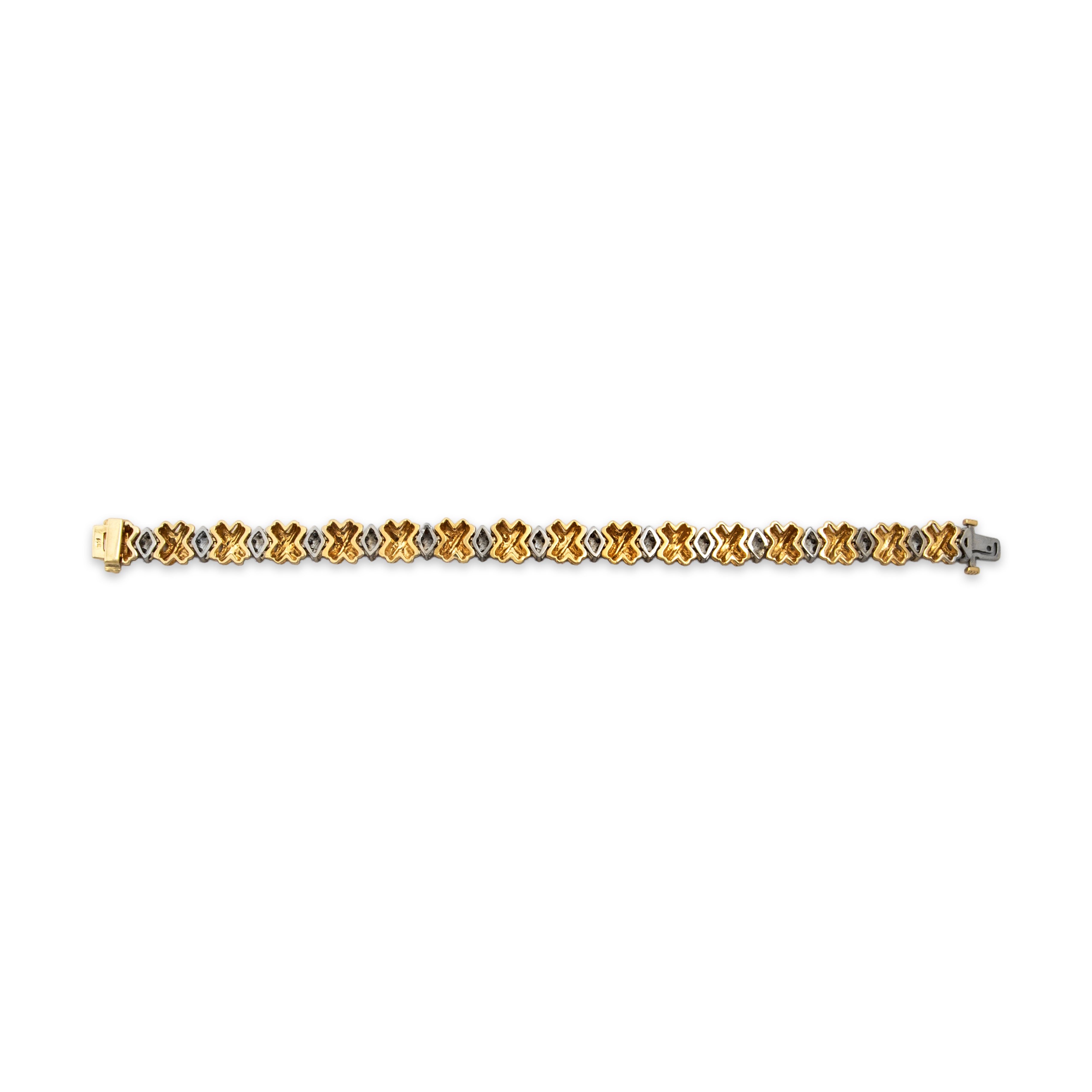 Vintage 14k Yellow & White Gold 1.25cttw Diamond Bold Knot Link Bracelet - Back view