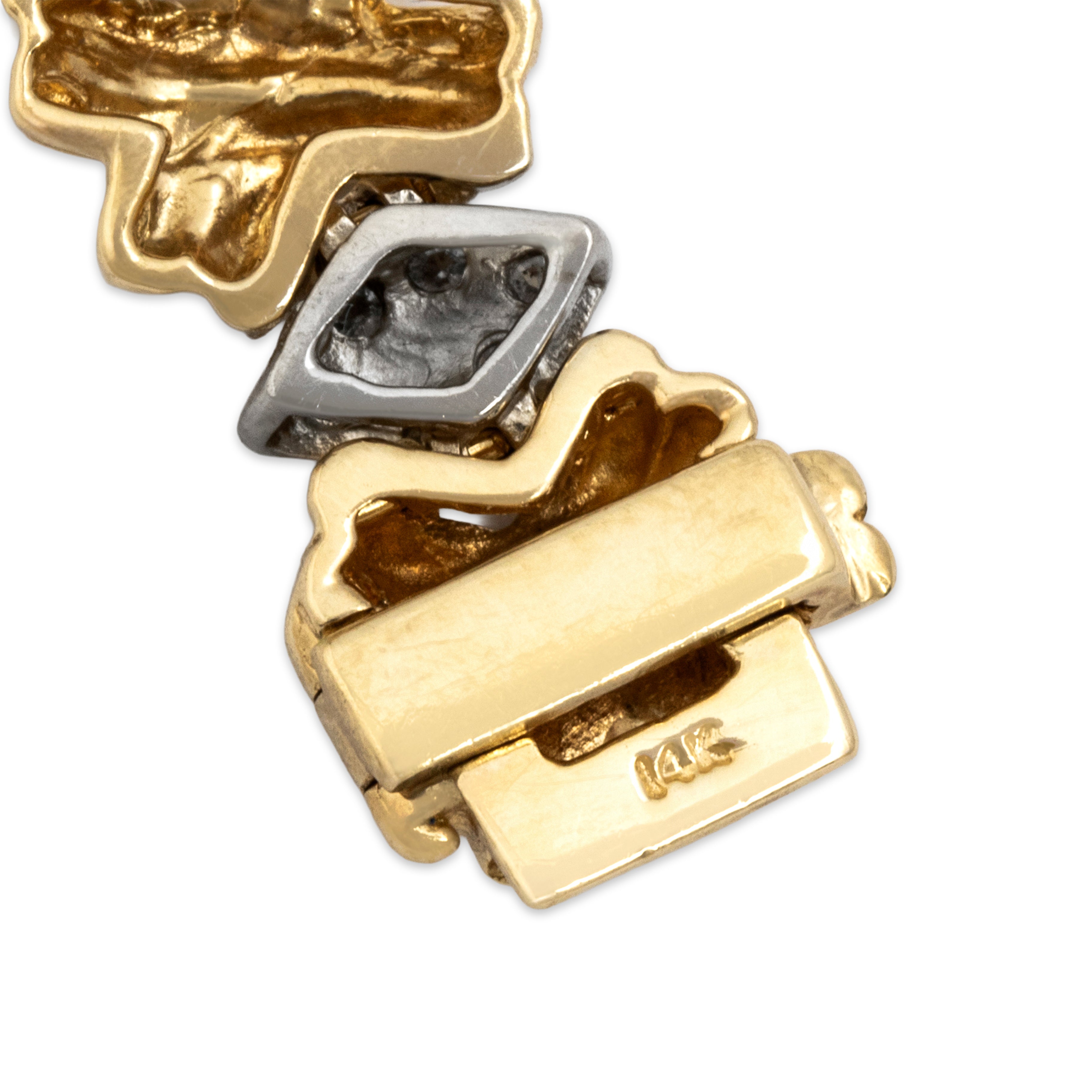 Vintage 14k Yellow & White Gold 1.25cttw Diamond Bold Knot Link Bracelet - Hallmark view