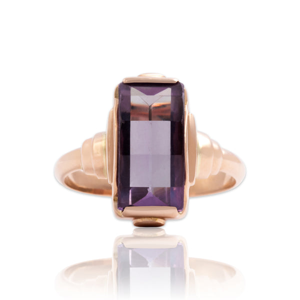 Vintage 14k Rosy Yellow Gold 6.22ct Purple Synthetic Sapphire Dome Ring 8.25