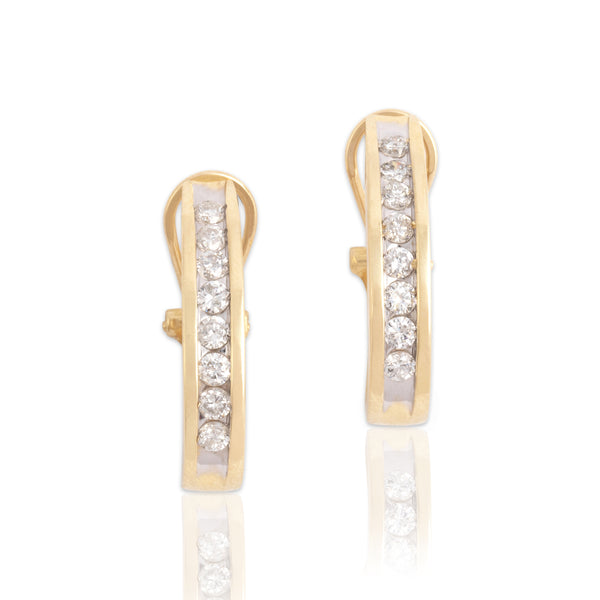 Vintage 14k Yellow Gold .8cttw Diamond Brilliant Line Omega Back Earrings