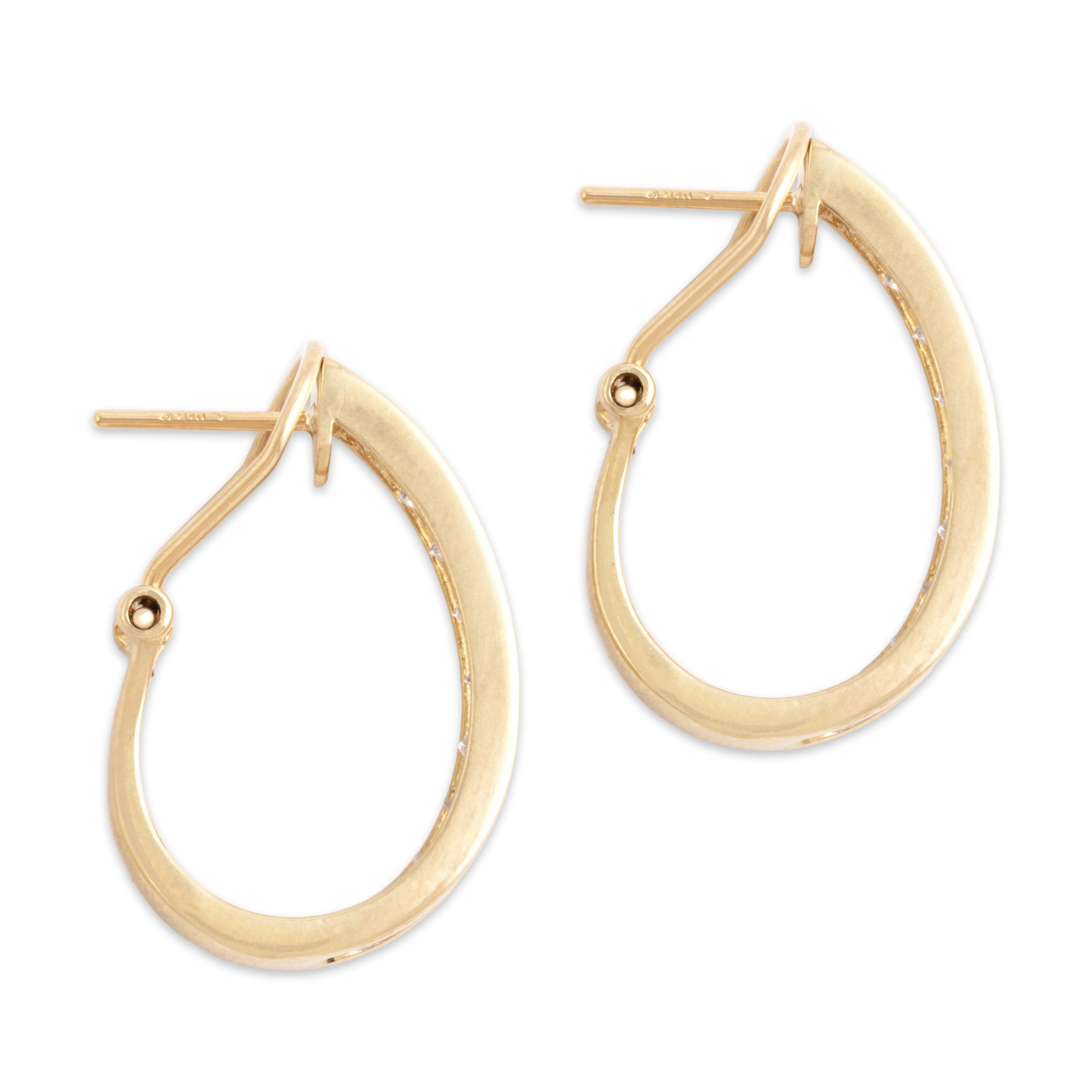 Vintage 14k Yellow Gold .8cttw Diamond Brilliant Line Omega Back Earrings - Side view