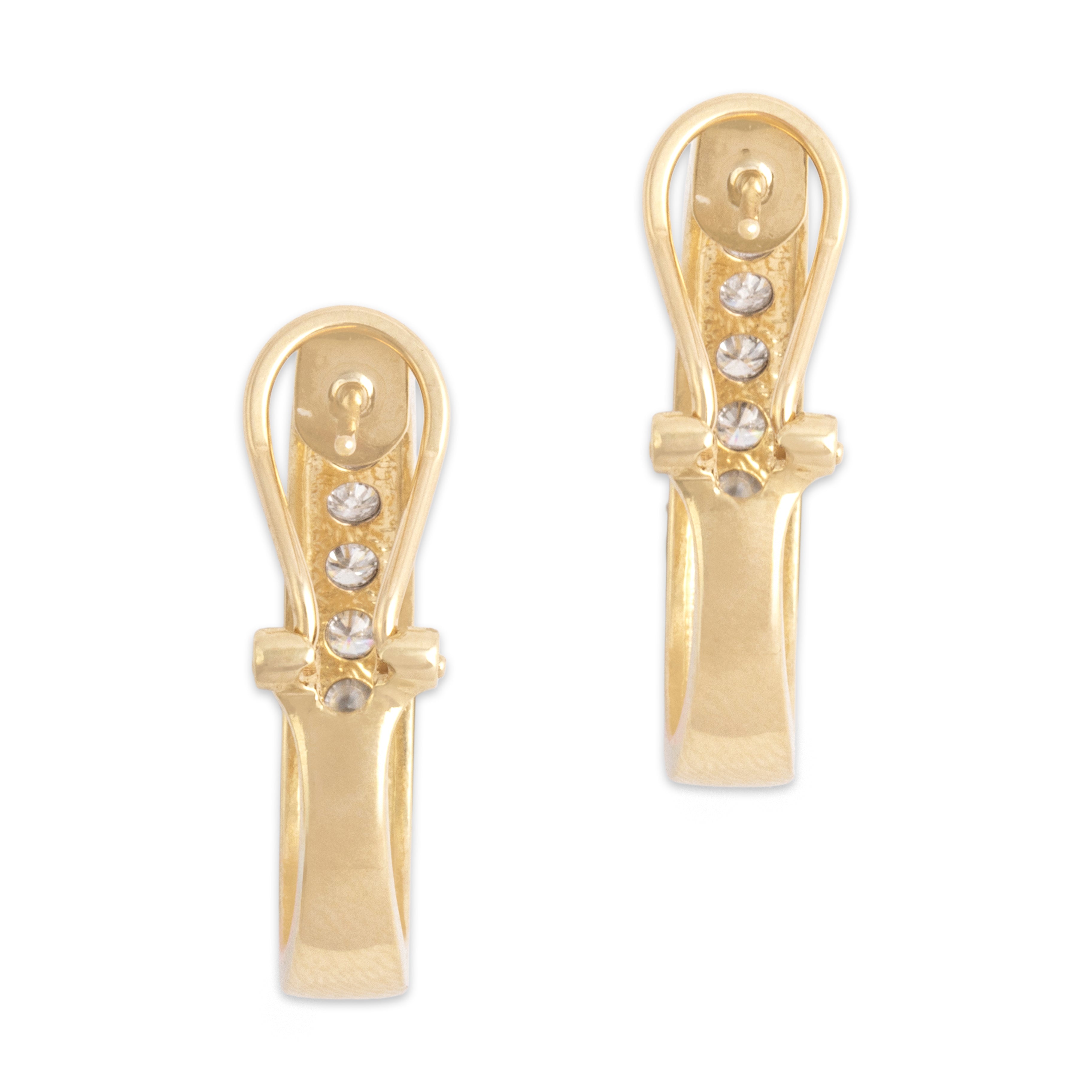 Vintage 14k Yellow Gold .8cttw Diamond Brilliant Line Omega Back Earrings - Back view
