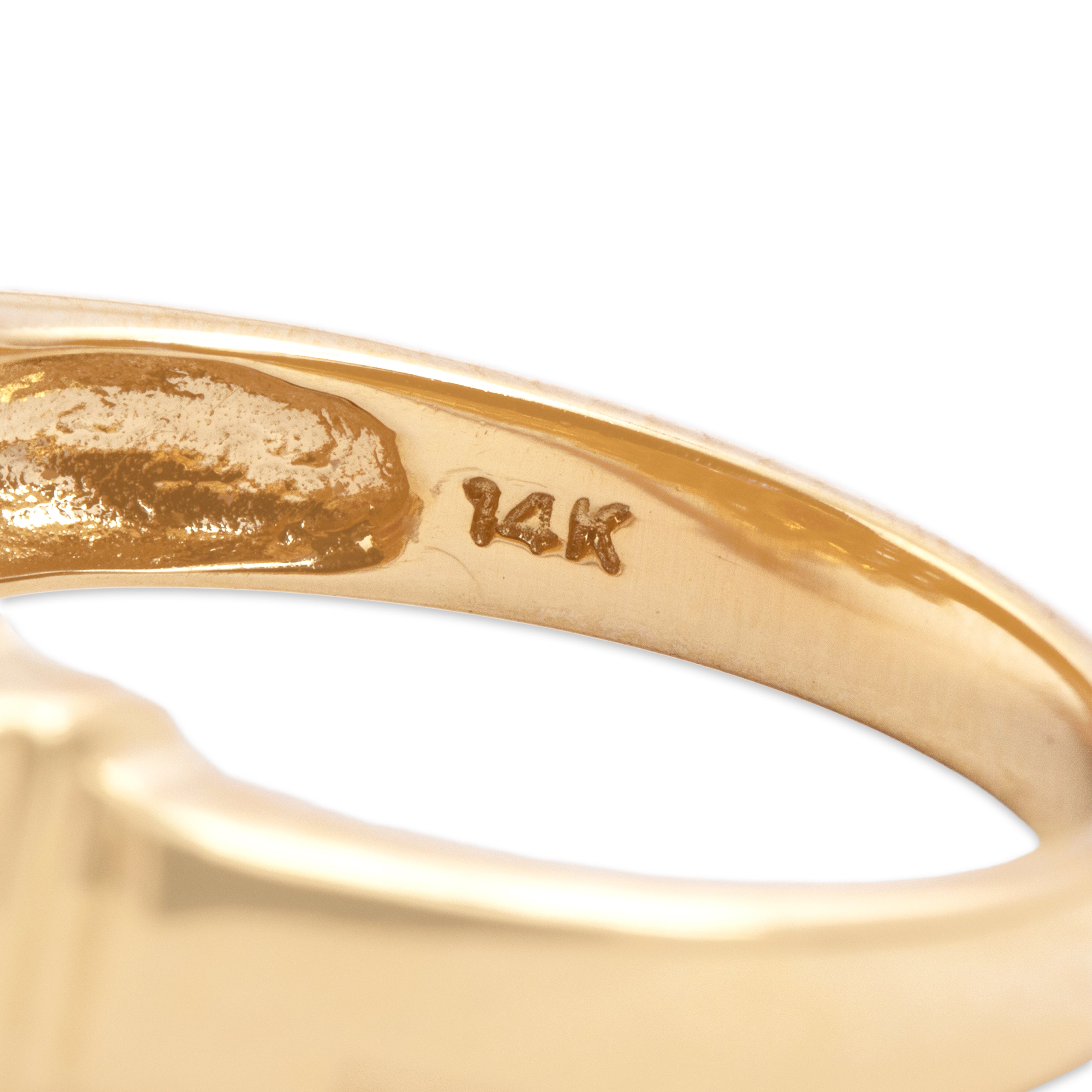 Vintage 14k Yellow Gold .77ct Ruby Diamond Striking Baguette Step Shoulder Ring - Hallmark view
