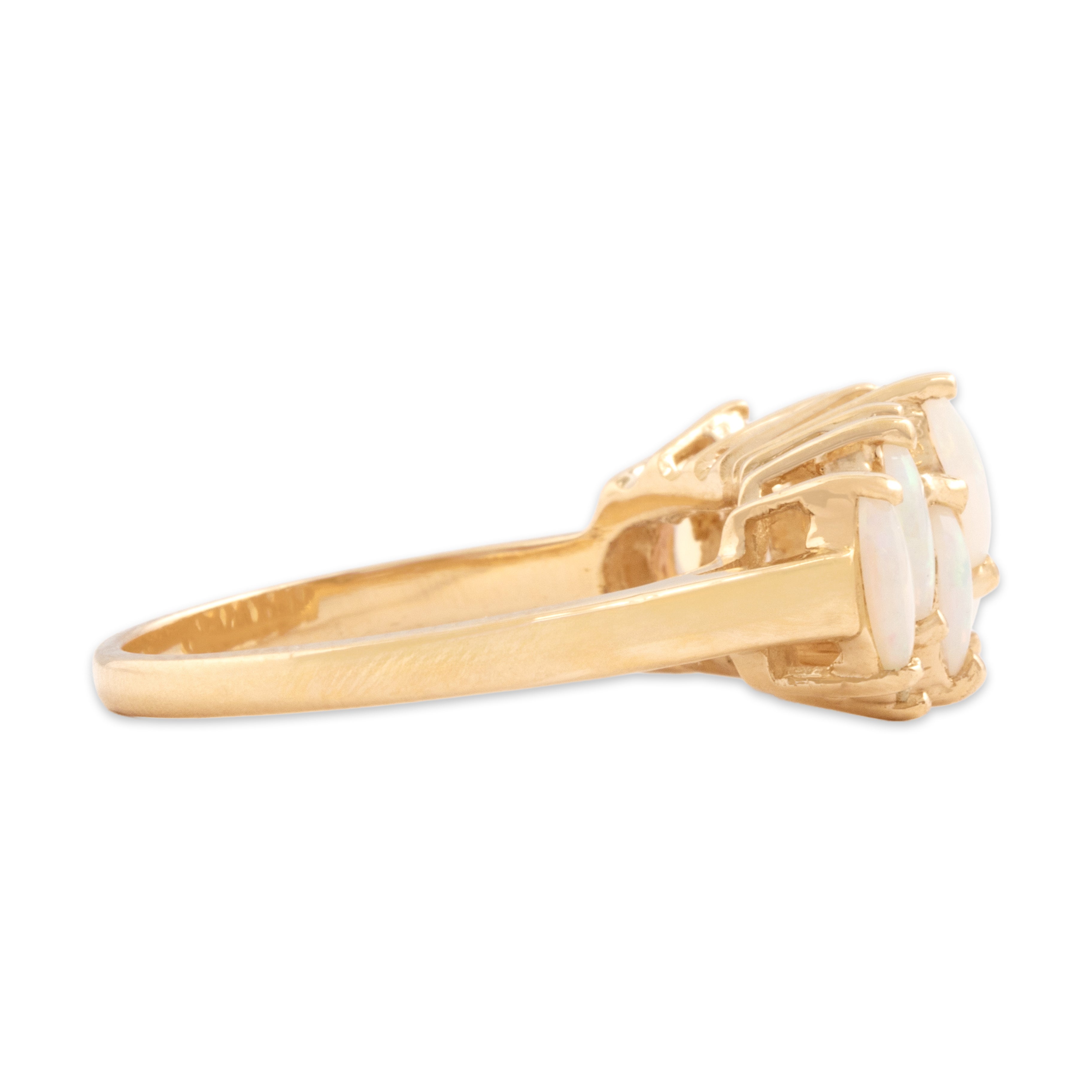 Vintage 14k Yellow Gold .54cttw Opal Diamond Iridescent Cabochon Line Ring - Side view