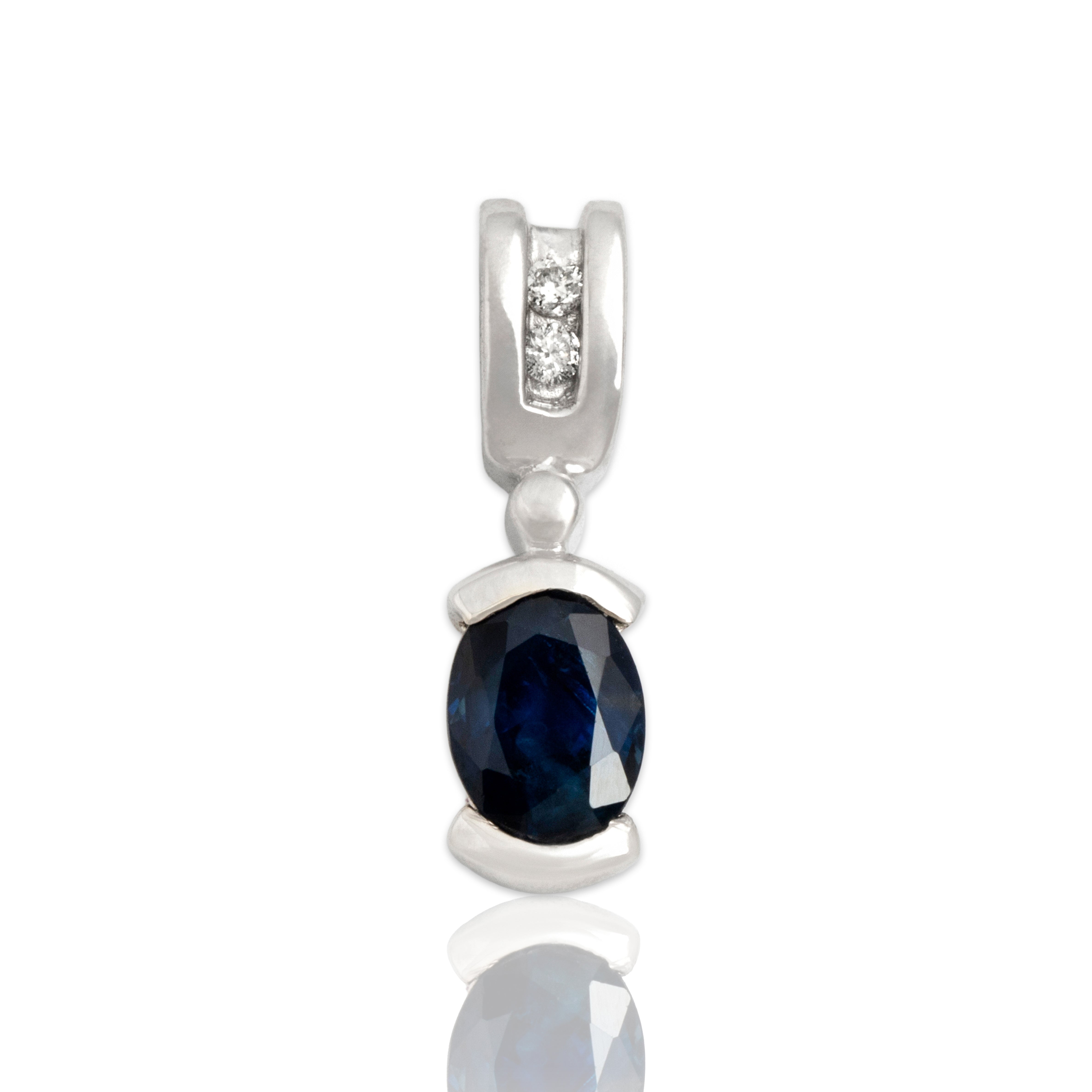 Vintage 14k White Gold .91ct Blue Sapphire Diamond Pretty Oval Drop Pendant - Close-up view