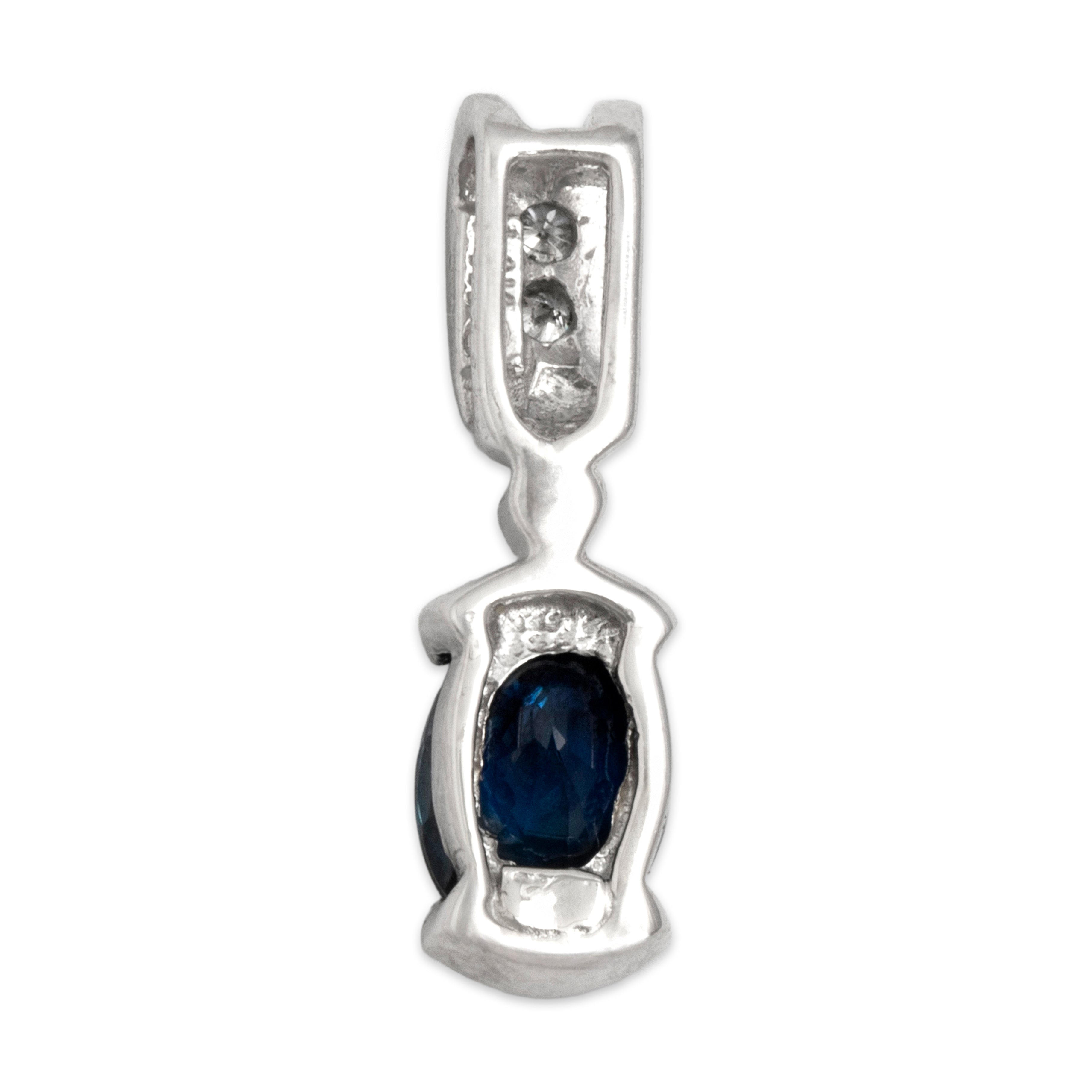 Vintage 14k White Gold .91ct Blue Sapphire Diamond Pretty Oval Drop Pendant - Back view