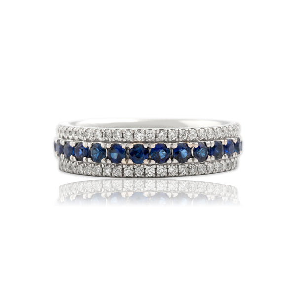 Estate 14k White Gold .55cttw Blue Sapphire Diamond Sparkling Line Band Ring 5.00