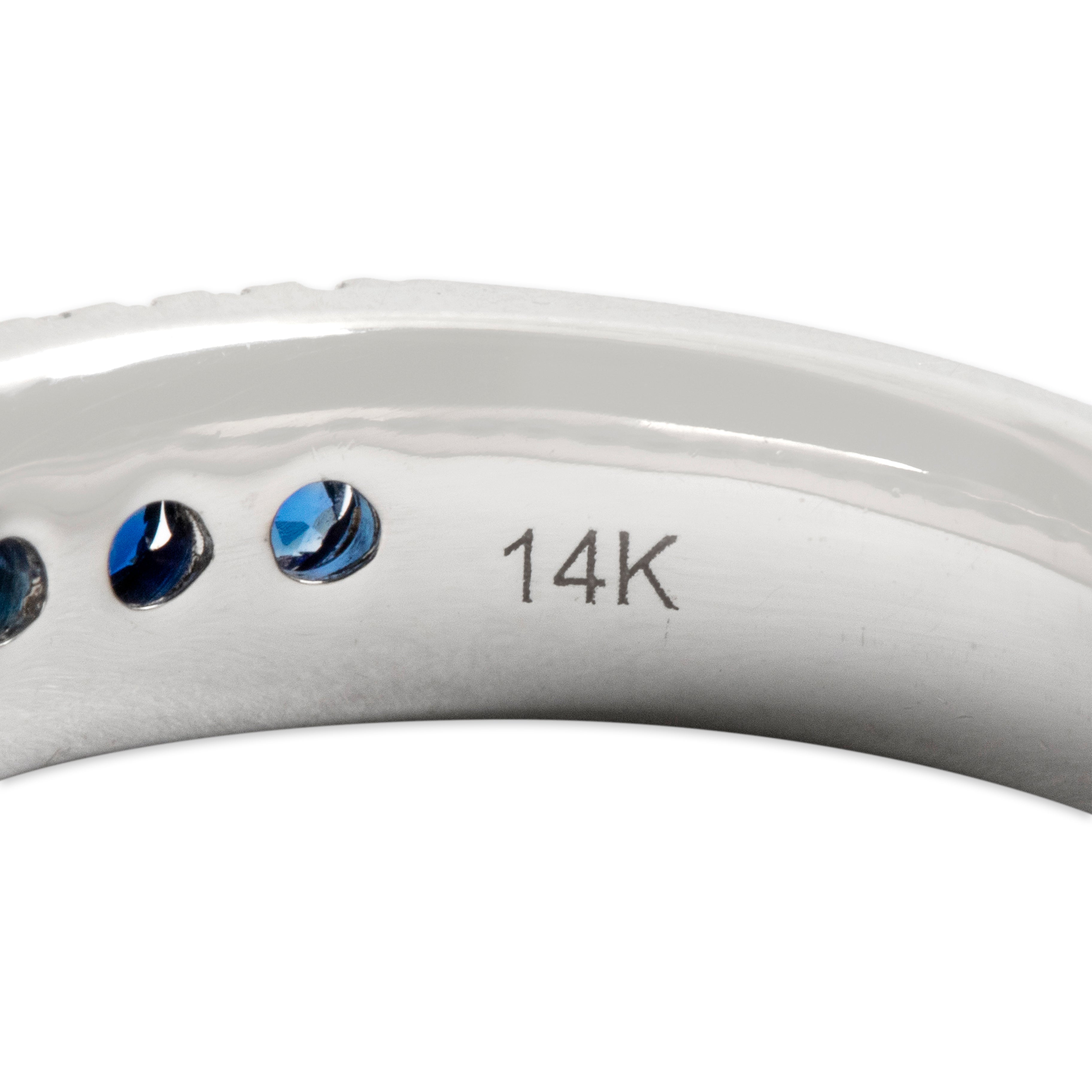 Estate 14k White Gold .55cttw Blue Sapphire Diamond Sparkling Trio Line Band Ring - Hallmark view