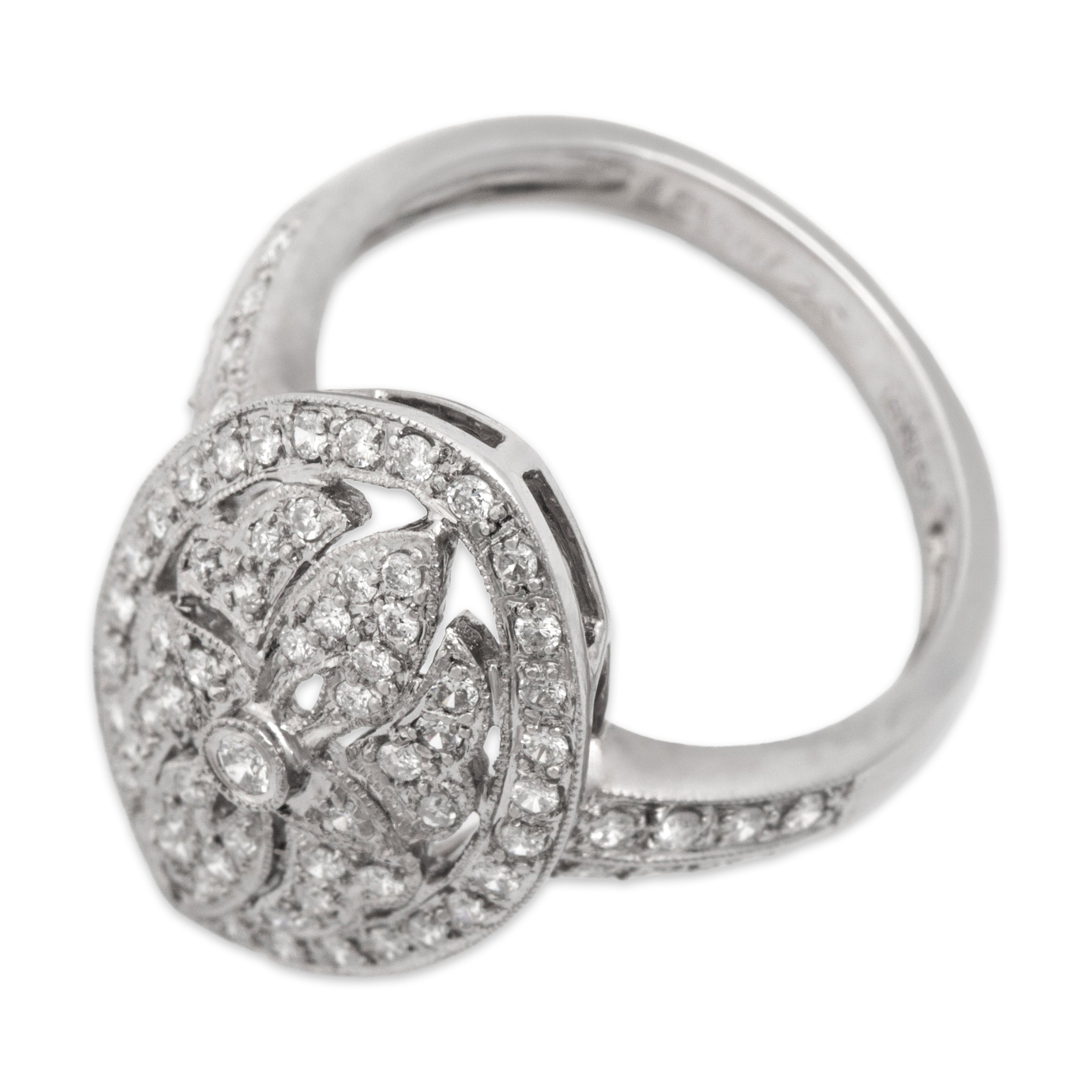 Vintage 18k White Gold Diamond Stunning Openwork Shield Ring 5.00