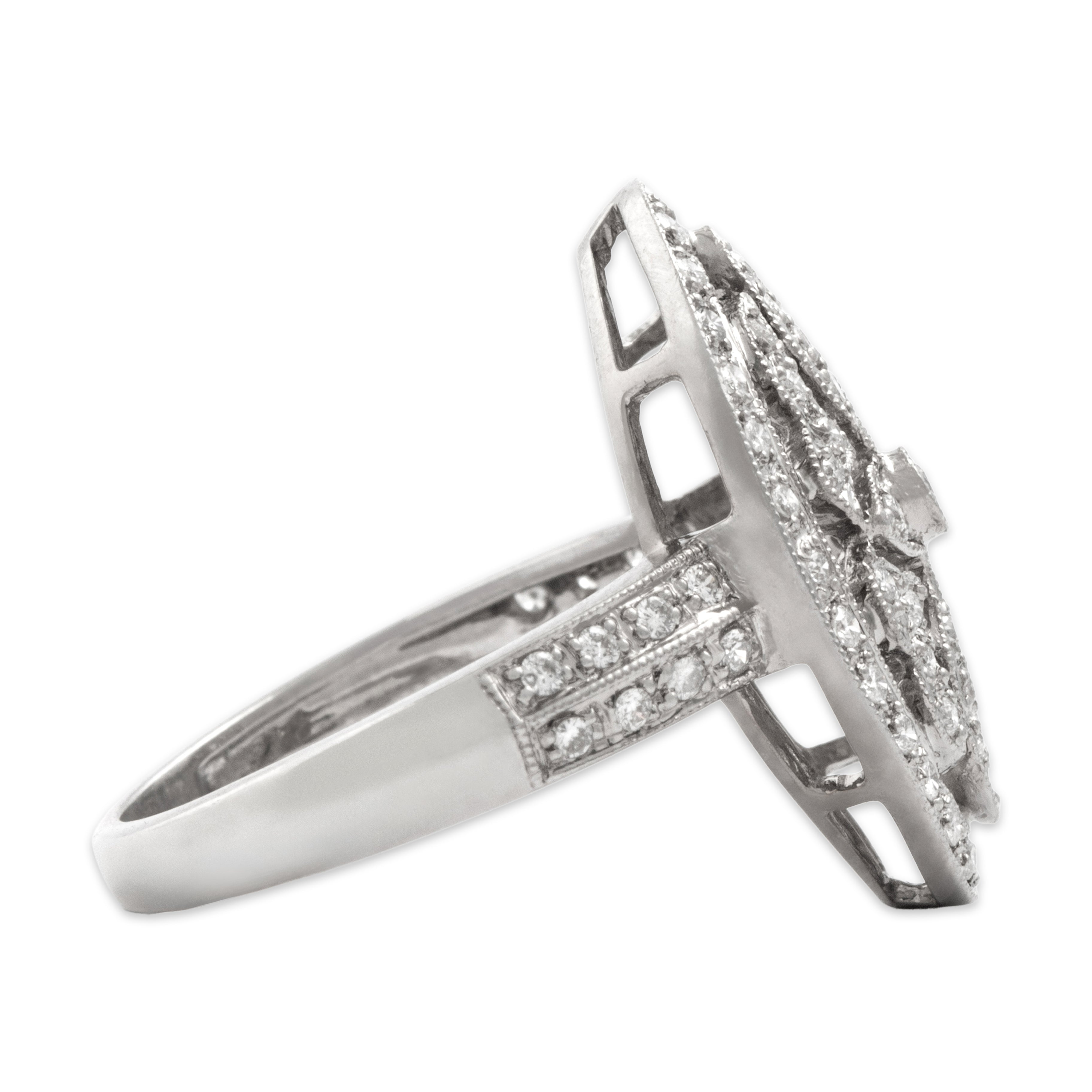 Vintage 18k White Gold Diamond Stunning Openwork Shield Ring 5.00