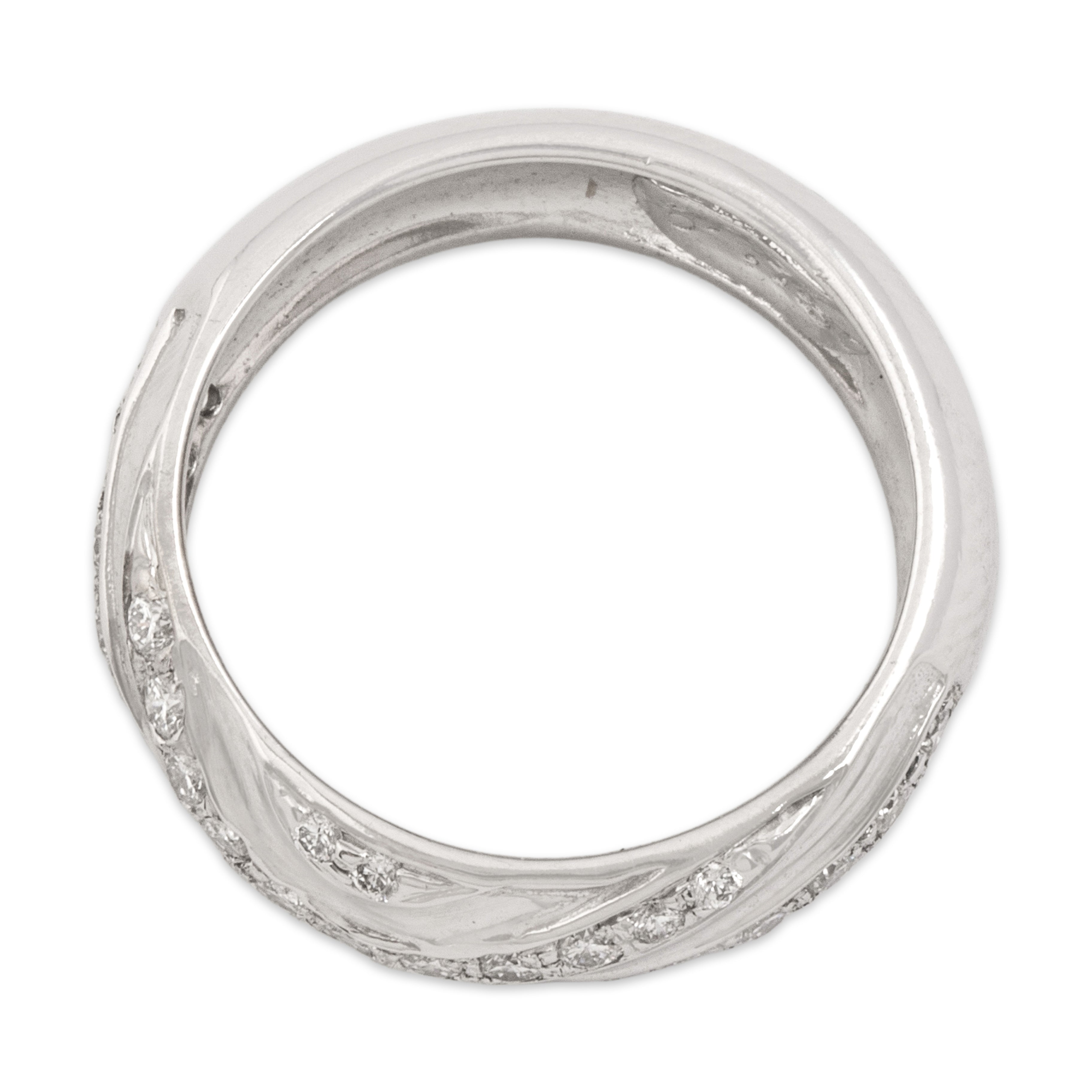 Vintage 18k White Gold Diamond Sparkly Wavy Band Ring - Overall view