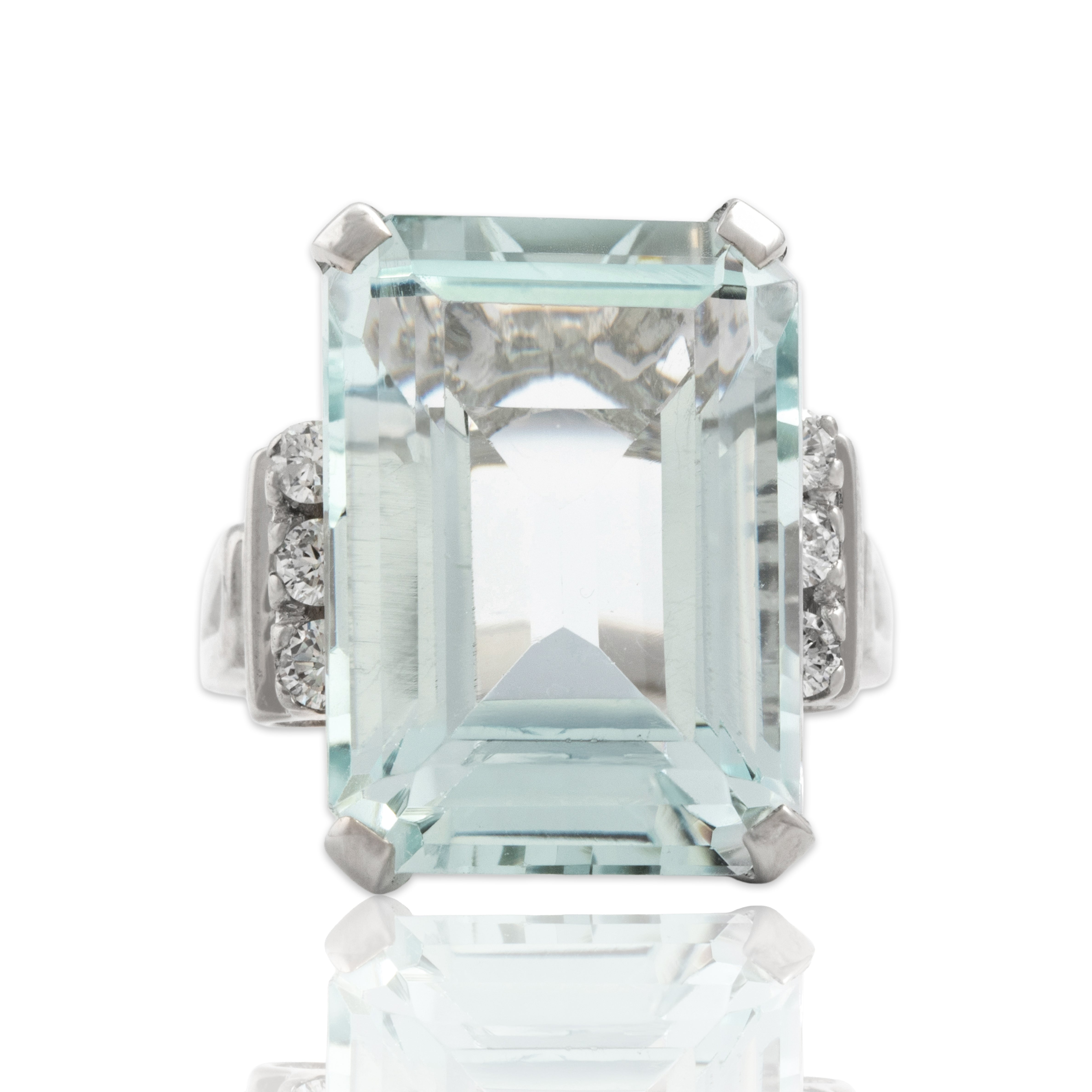 Vintage Large 14k White Gold 13.75ct Aquamarine Diamond Glamorous Cocktail Ring 6.75