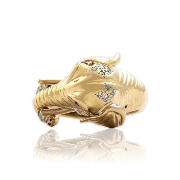 Vintage 14k Yellow Gold Diamond Ruby Striking Figural Elephant Wrap Ring 9.00