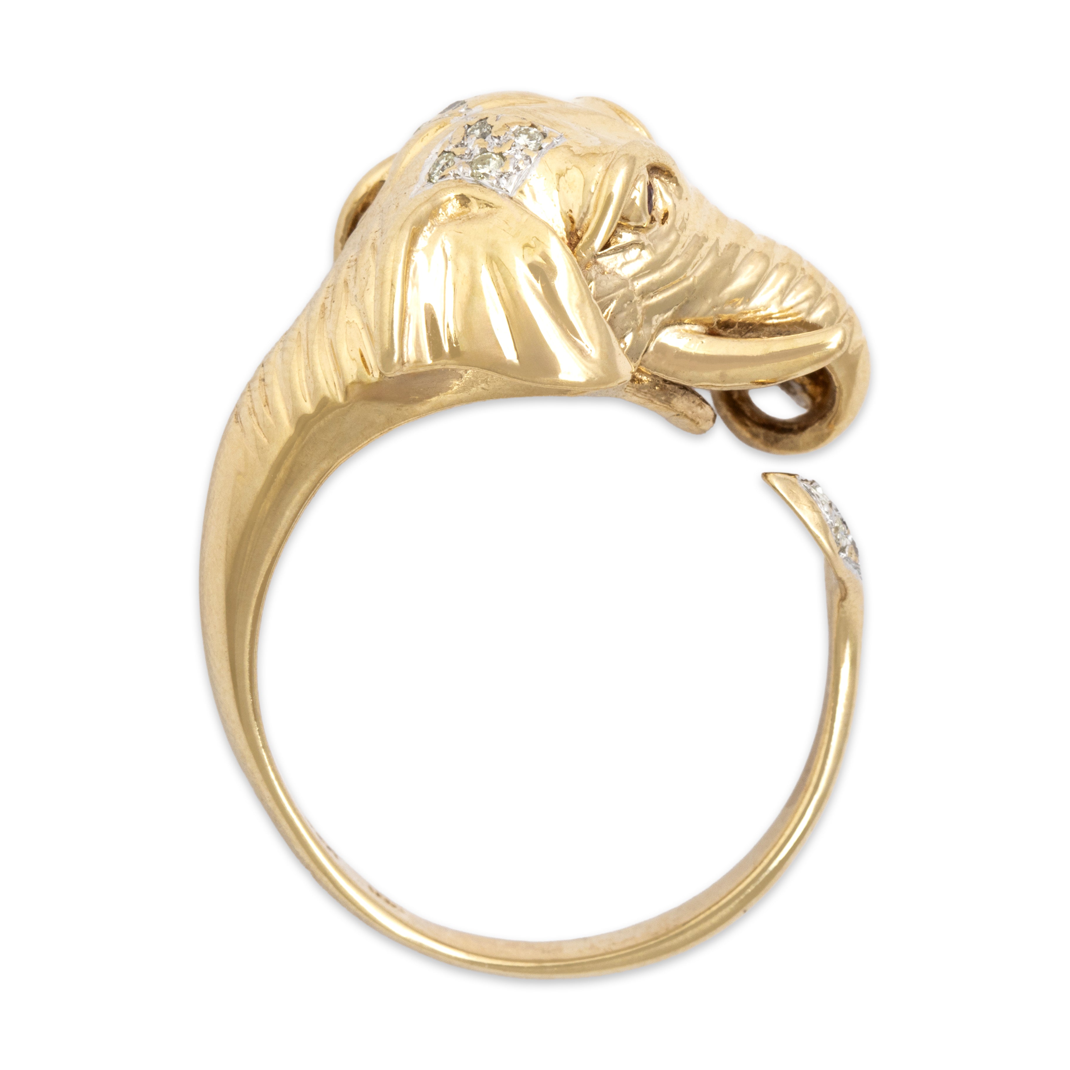 Vintage 14k Yellow Gold Diamond Ruby Whimsical Figural Elephant Ring - detail view #2