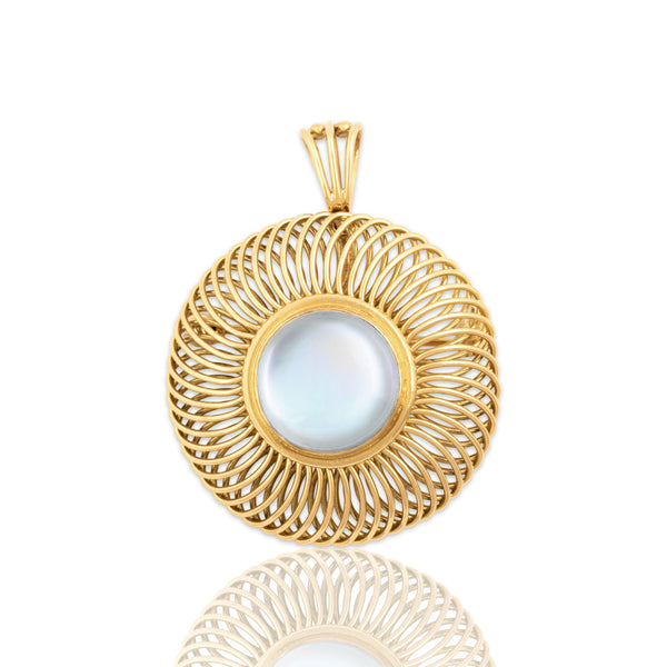 Vintage Substantial 18k Yellow Gold 5.06ct Moonstone Luminous Pin / Pendant