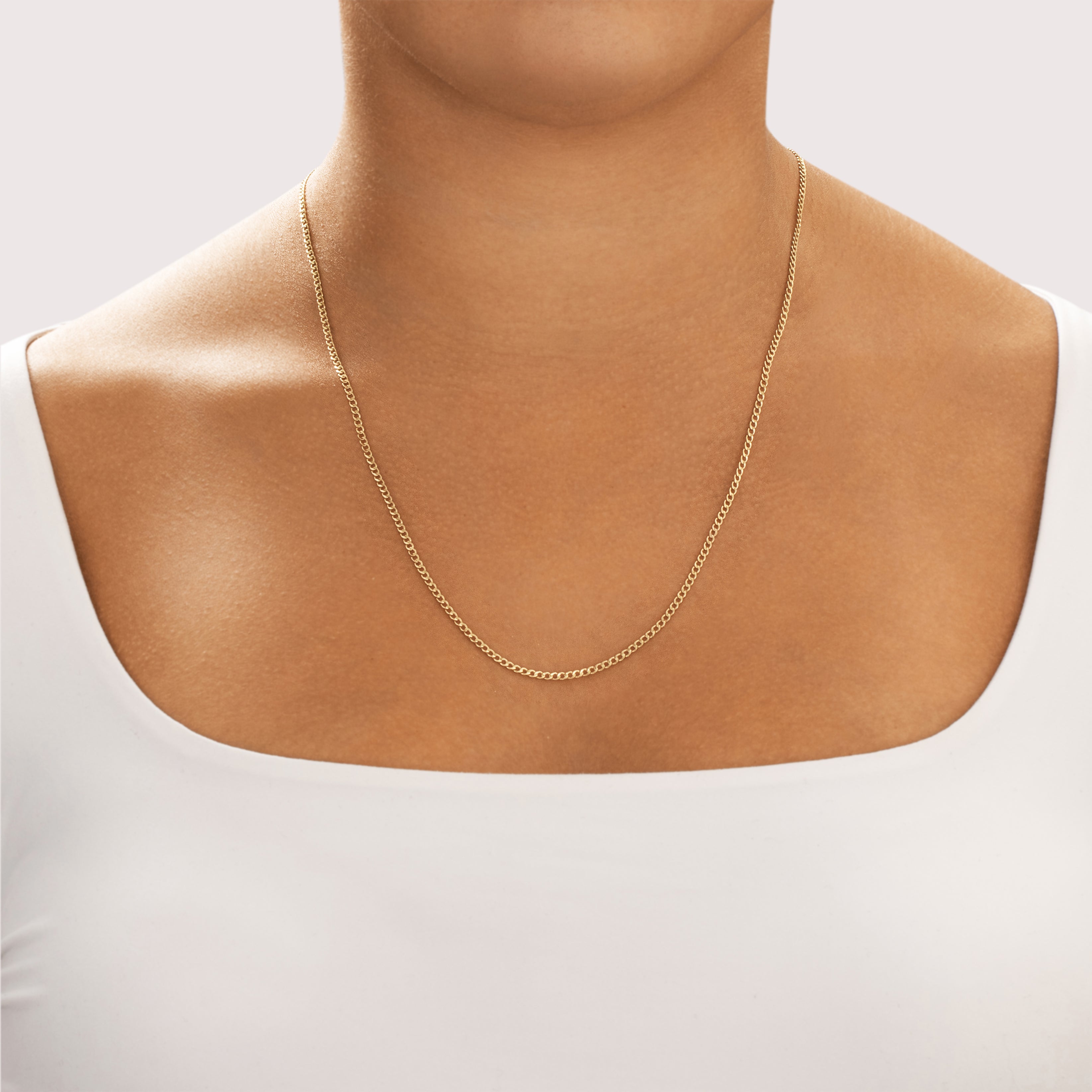 Vintage Lightweight 14k Yellow Gold 2mm Long Curb Chain - On model view