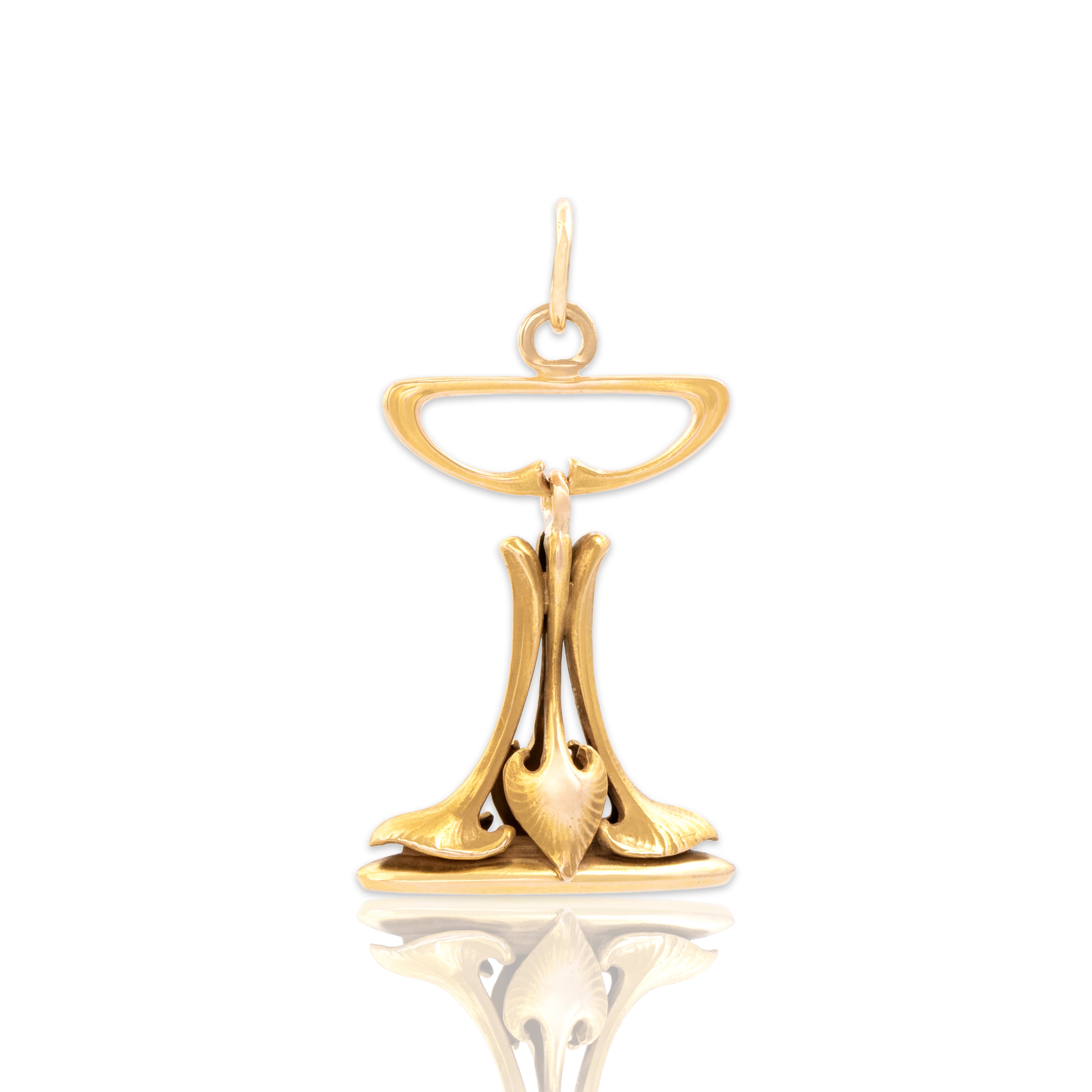 Antique Art Nouveau Large 14k Yellow & Rosy Yellow Gold Watch Fob Charm / Pendant